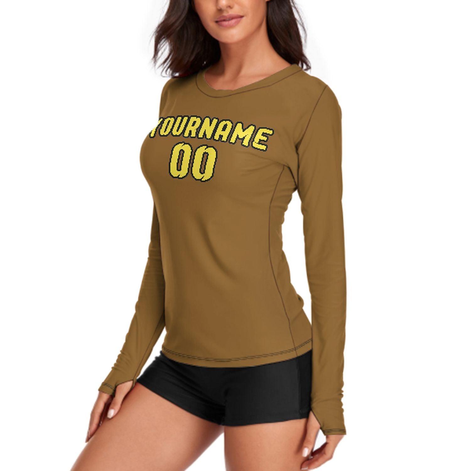 Camicia da donna a maniche lunghe color cachi e giallo pallido su misura
