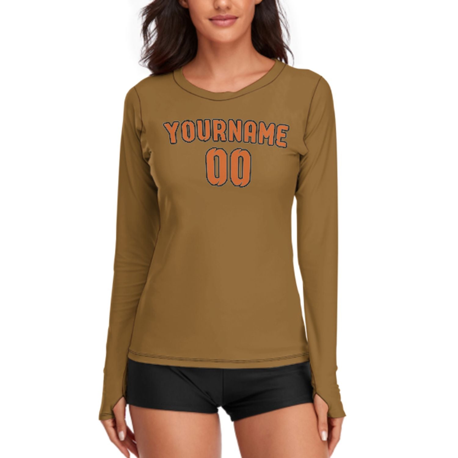 Camicia a maniche lunghe da donna color kaki arancione su misura