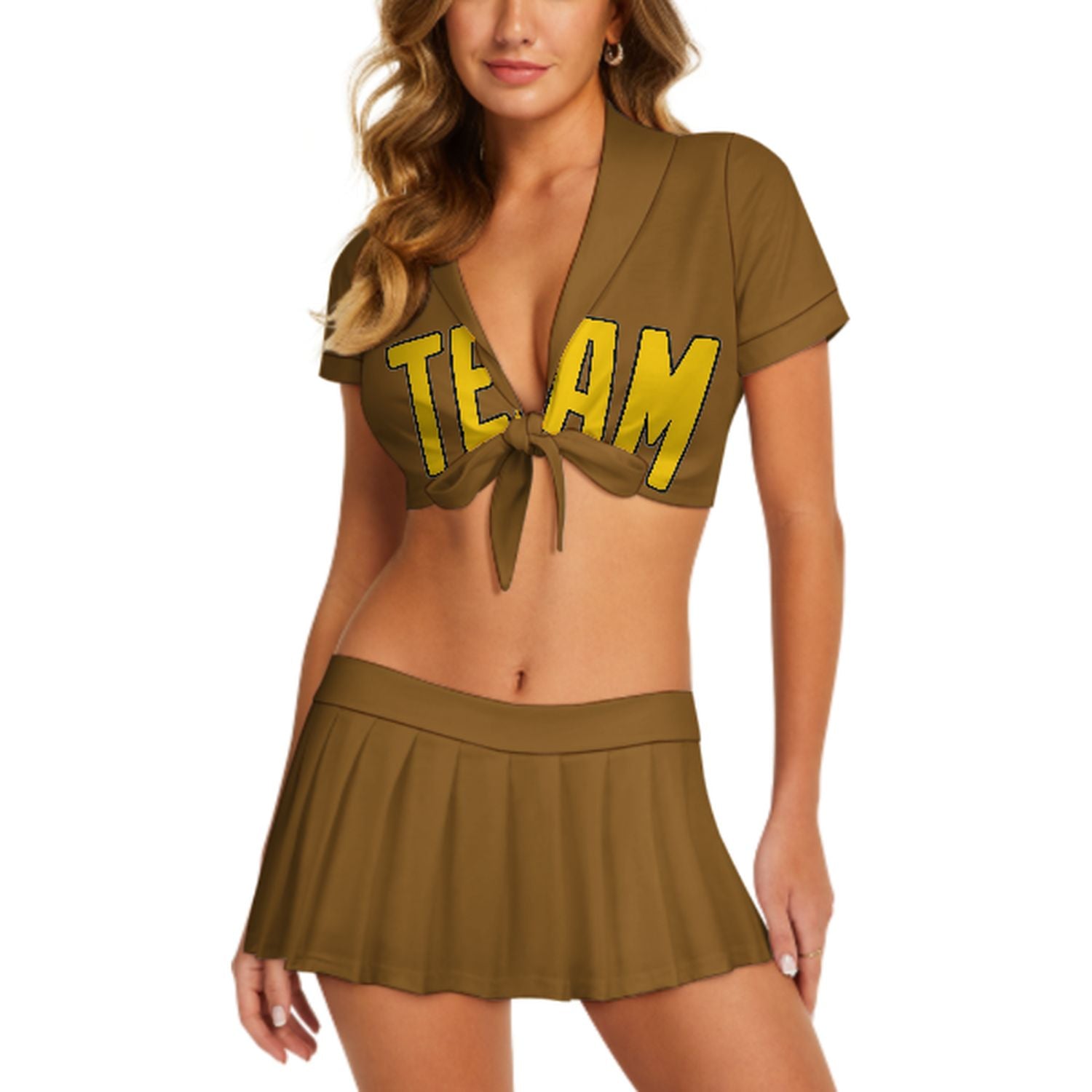Maßgeschneidertes Khaki Gold Cheerleader Outfit Set