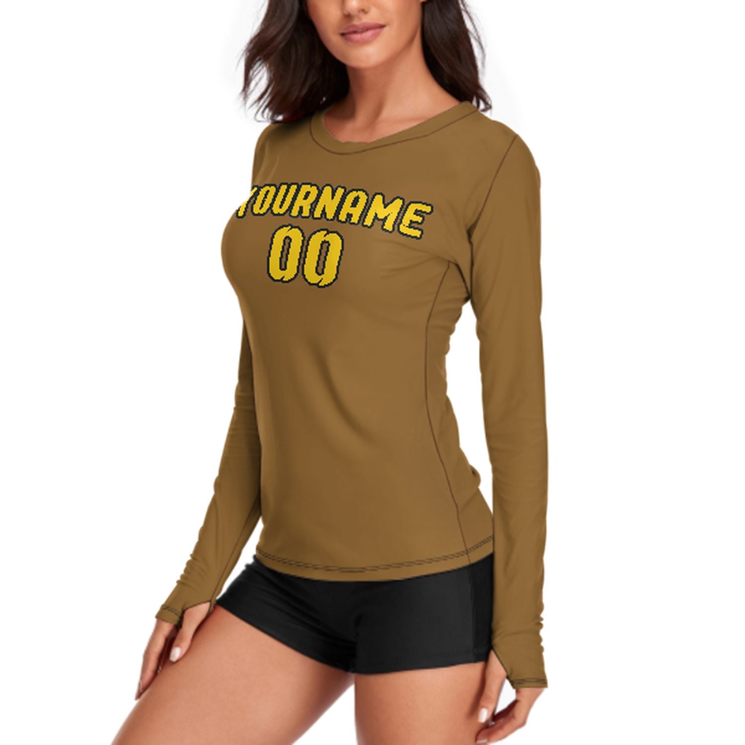 Camicia da donna a maniche lunghe color oro kaki su misura