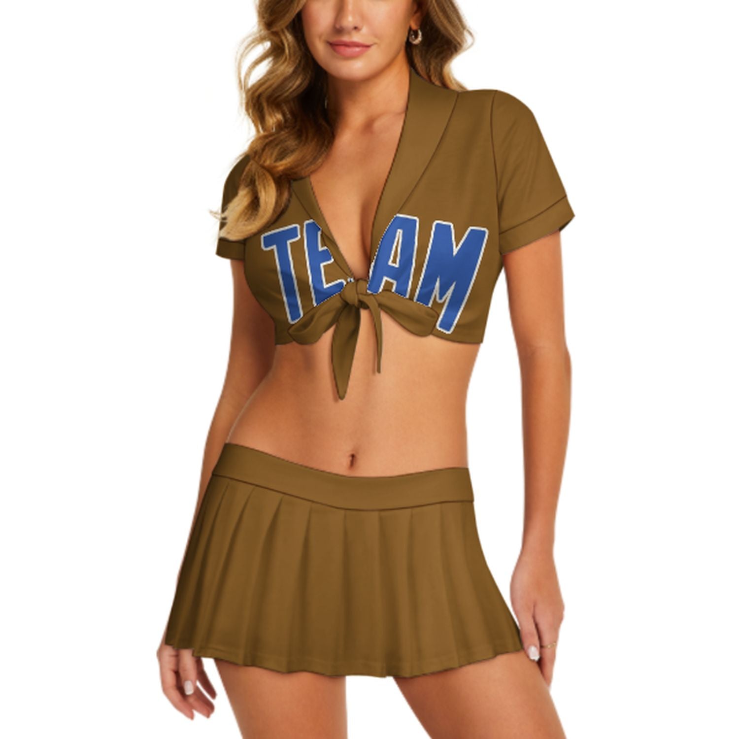 Maßgeschneidertes Khaki Himmelblau Cheerleader Outfit Set