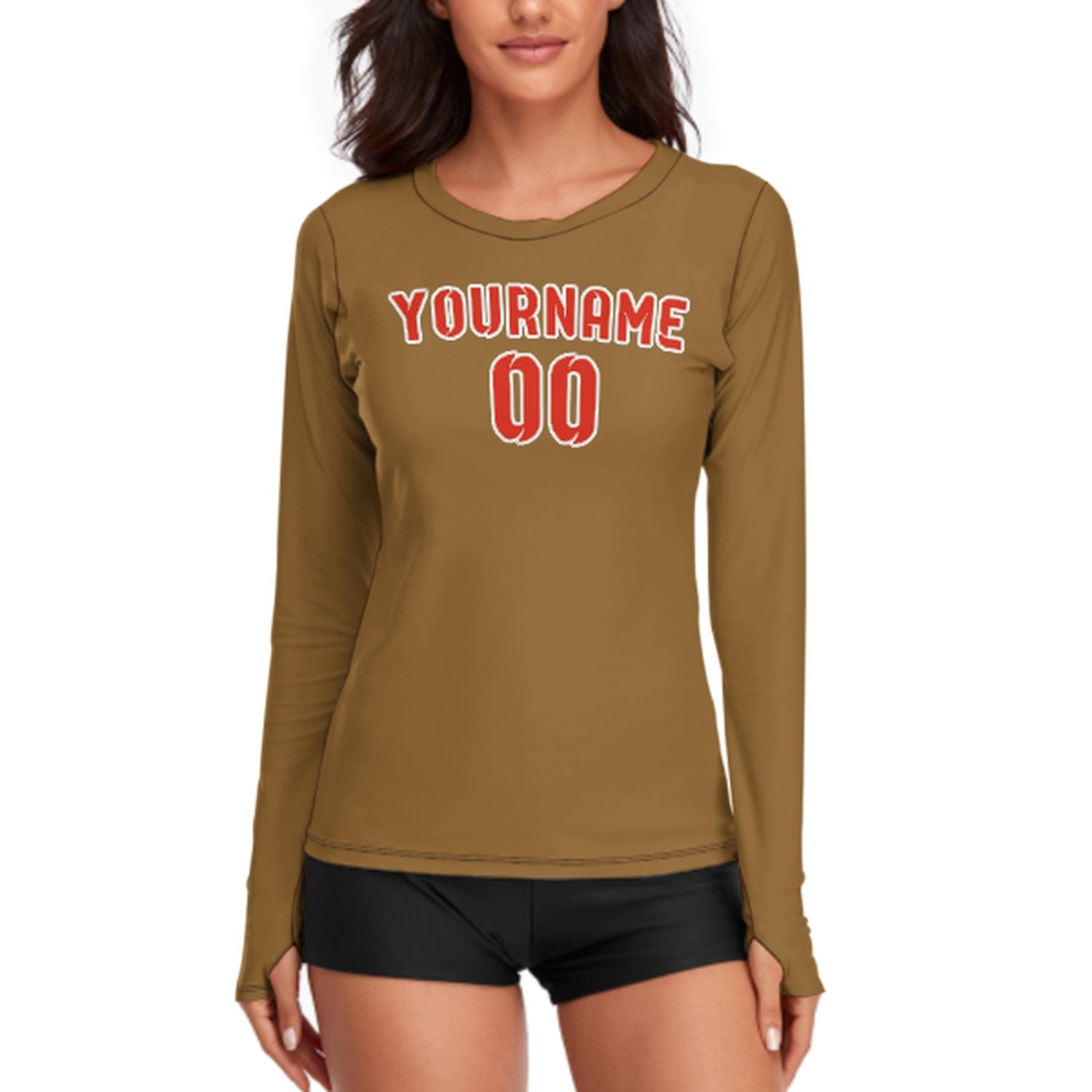Camicia a maniche lunghe da donna su misura color kaki arancione rosso