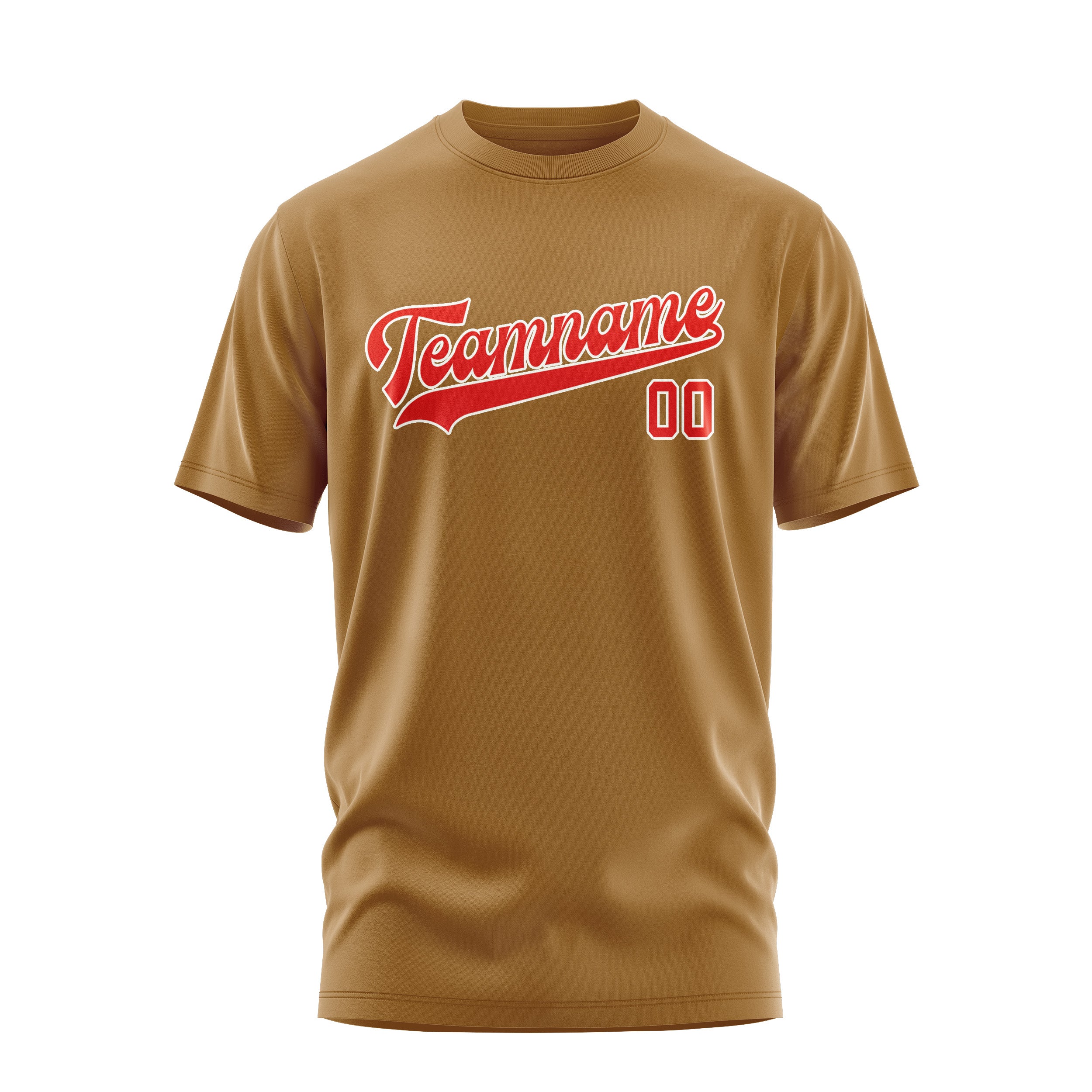 Maßgeschneidertes Khaki Orangerot T-Shirt