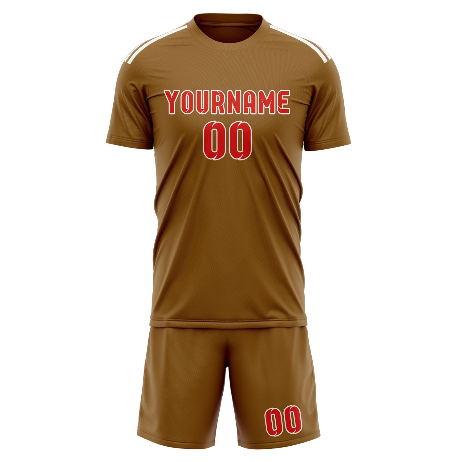 Maßgeschneidertes Professionelles Khaki Orangerot Fußballtrikot-Set
