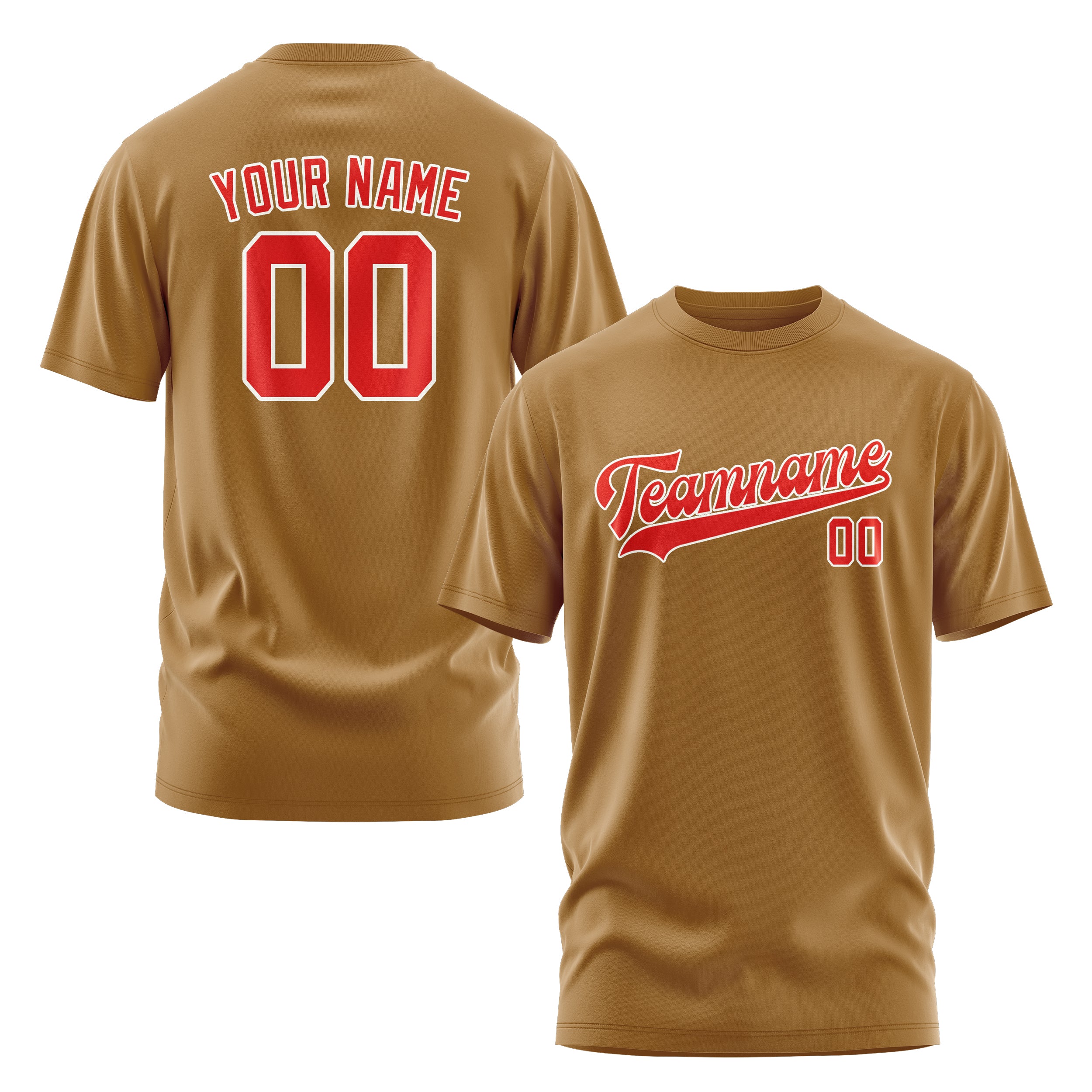 Maßgeschneidertes Khaki Orangerot T-Shirt