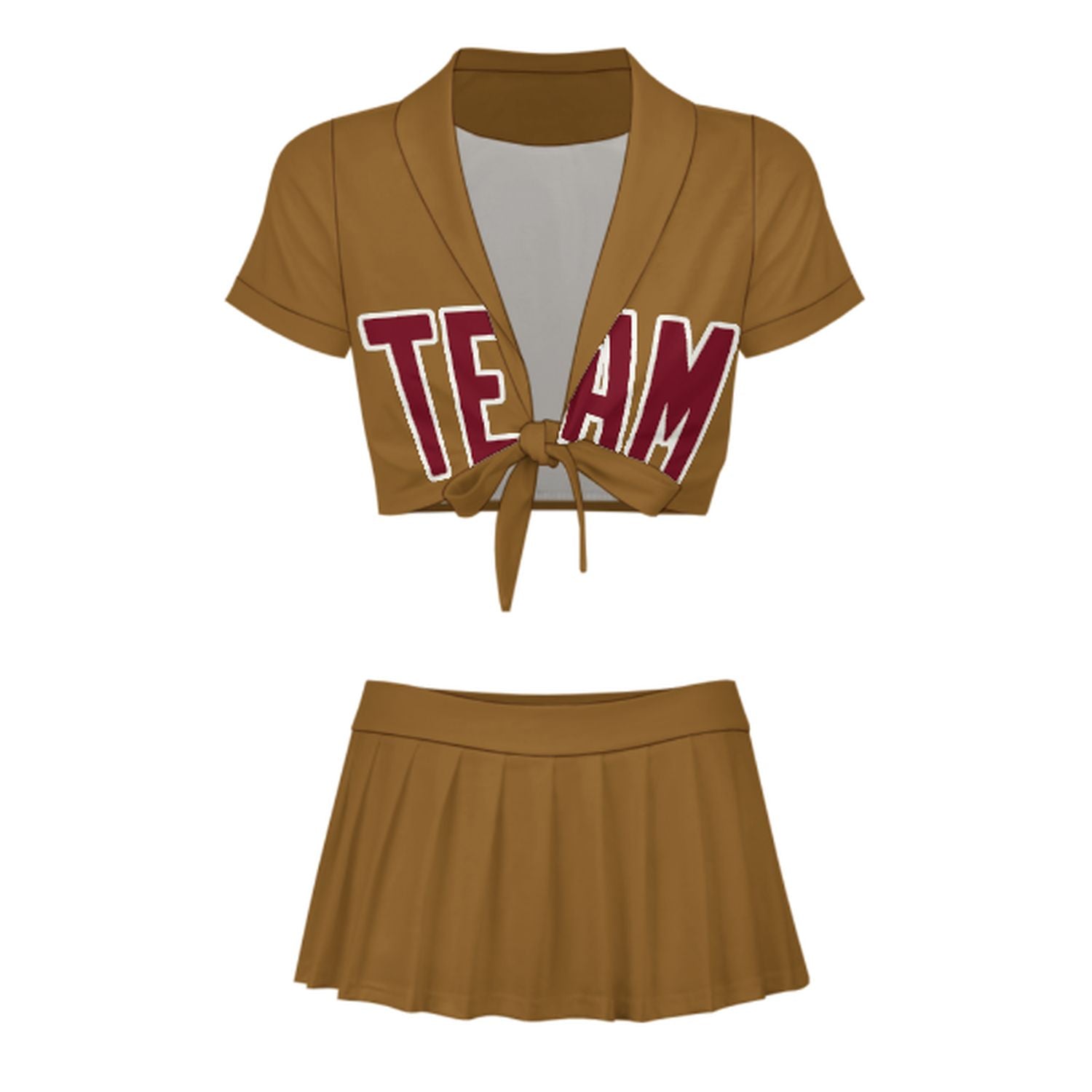 Maßgeschneidertes Khaki Karmesinrot Cheerleader Outfit Set