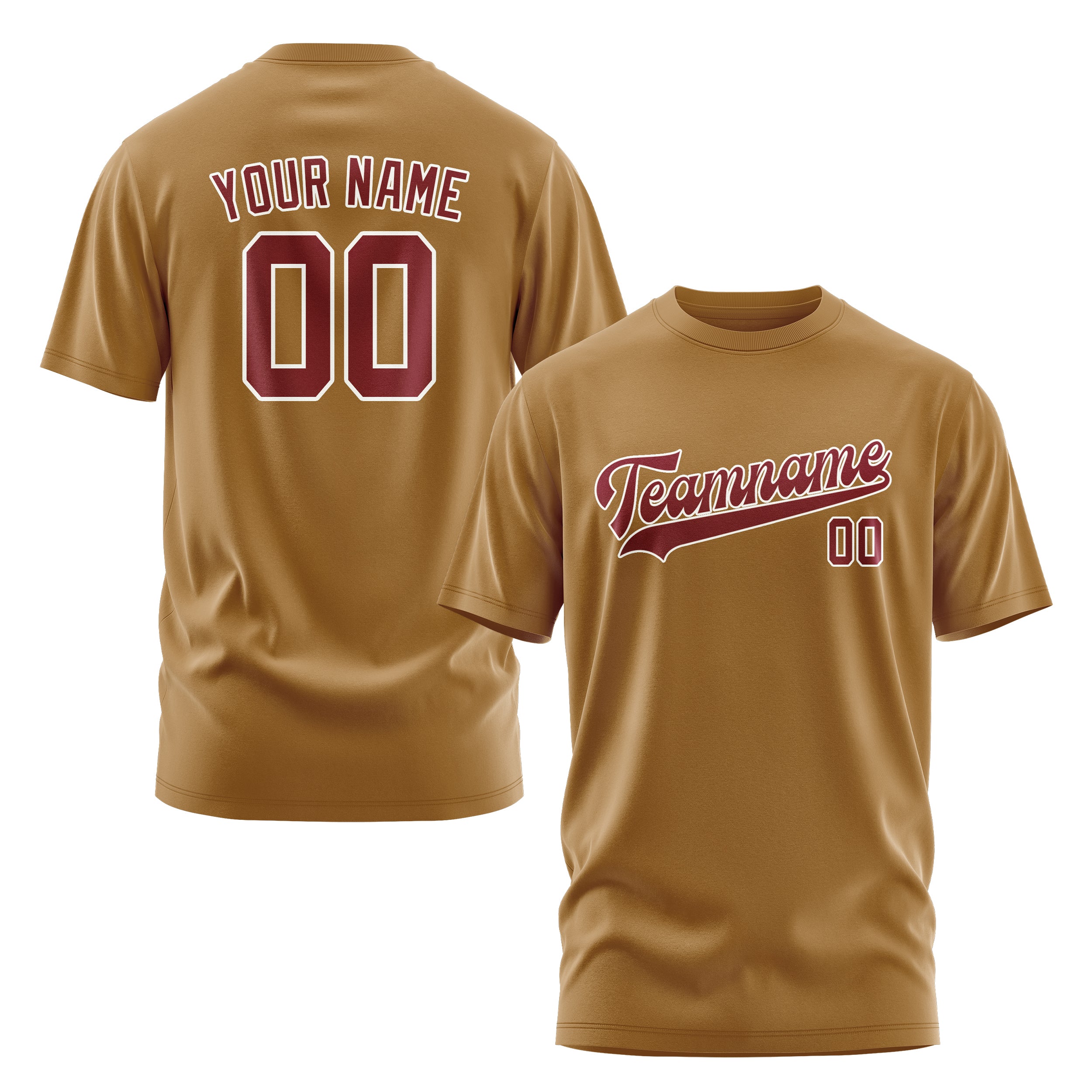 Maßgeschneidertes Khaki Karmesinrot T-Shirt