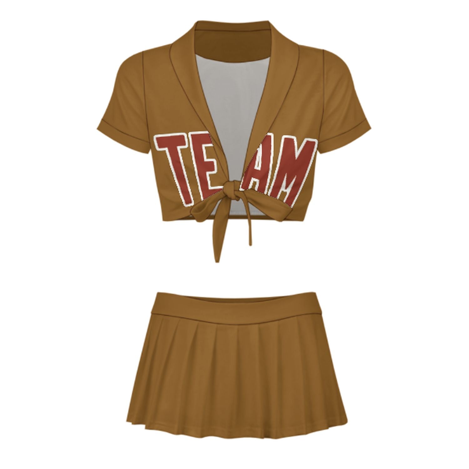 Maßgeschneidertes Khaki Korallenrot Cheerleader Outfit Set