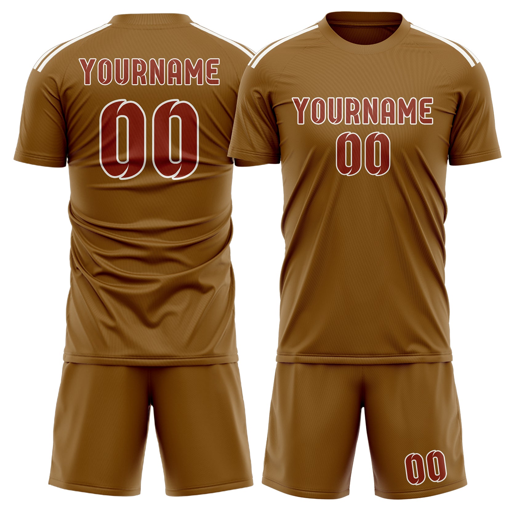 Maßgeschneidertes Professionelles Khaki Korallenrot Fußballtrikot-Set