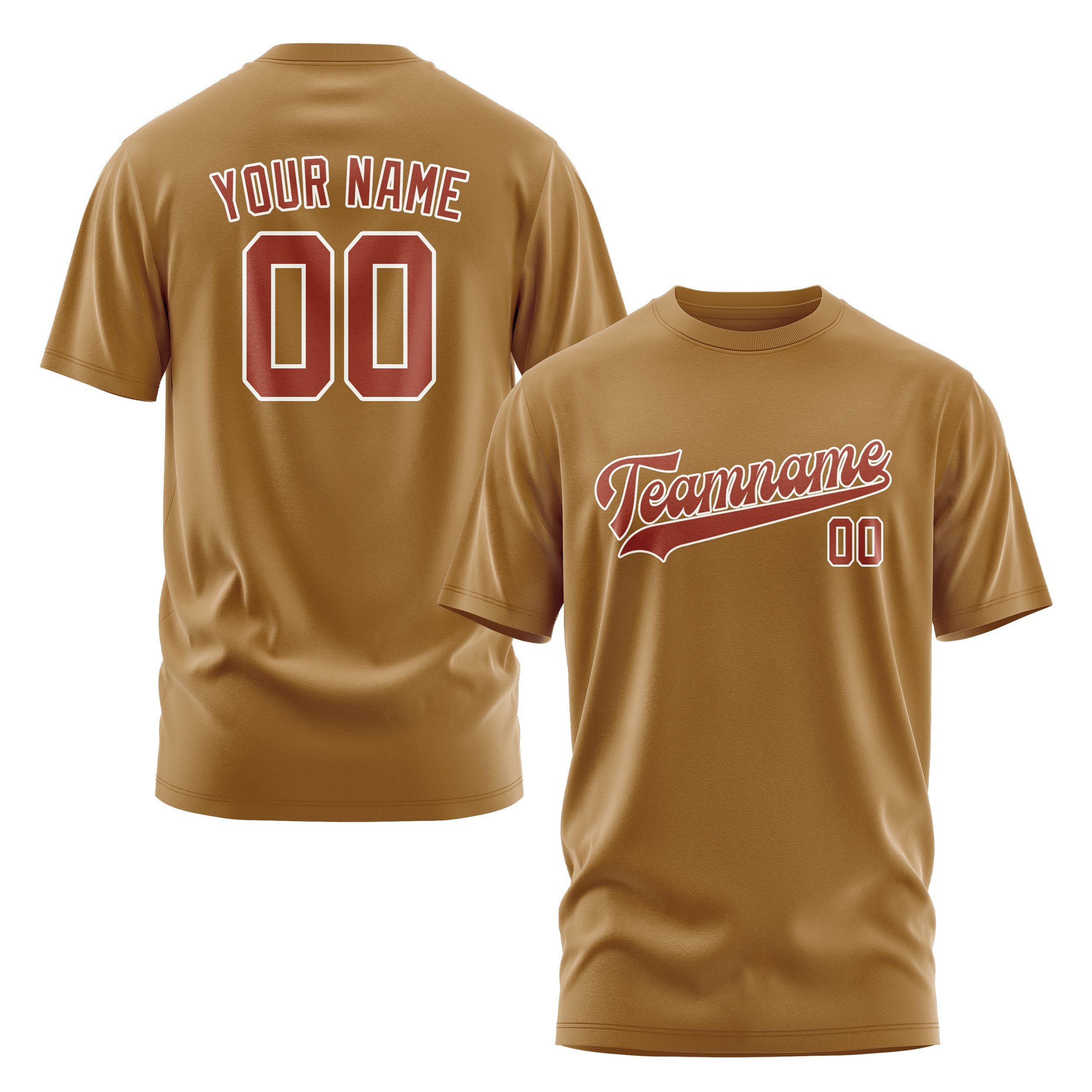 Maßgeschneidertes Khaki Korallenrot T-Shirt
