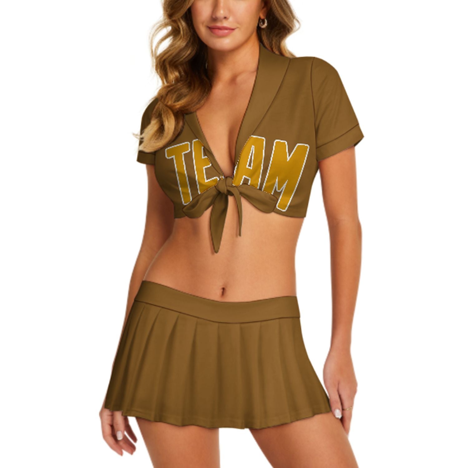 Maßgeschneidertes Khaki Gelb Cheerleader Outfit Set