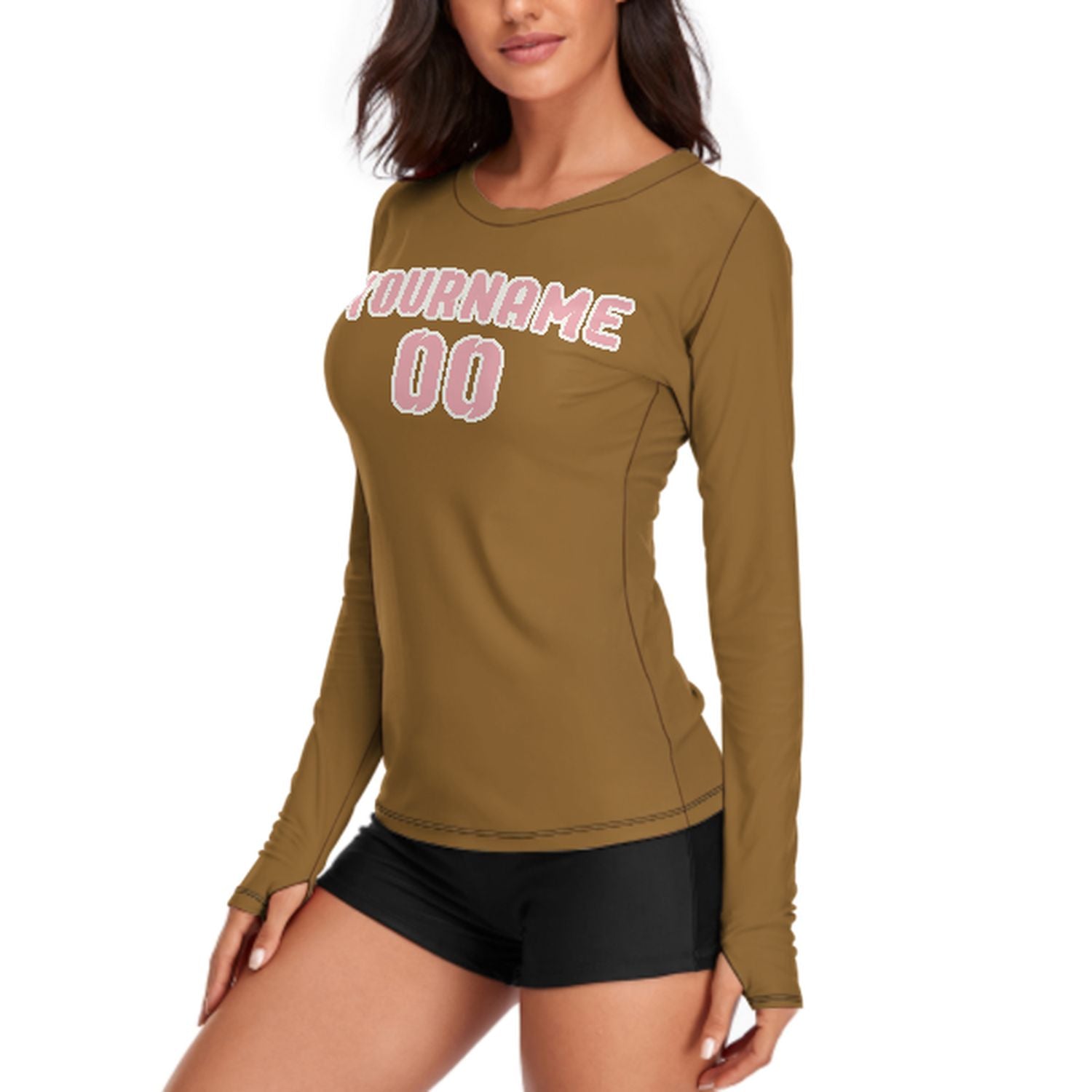 Camicia a maniche lunghe da donna rosa kaki su misura
