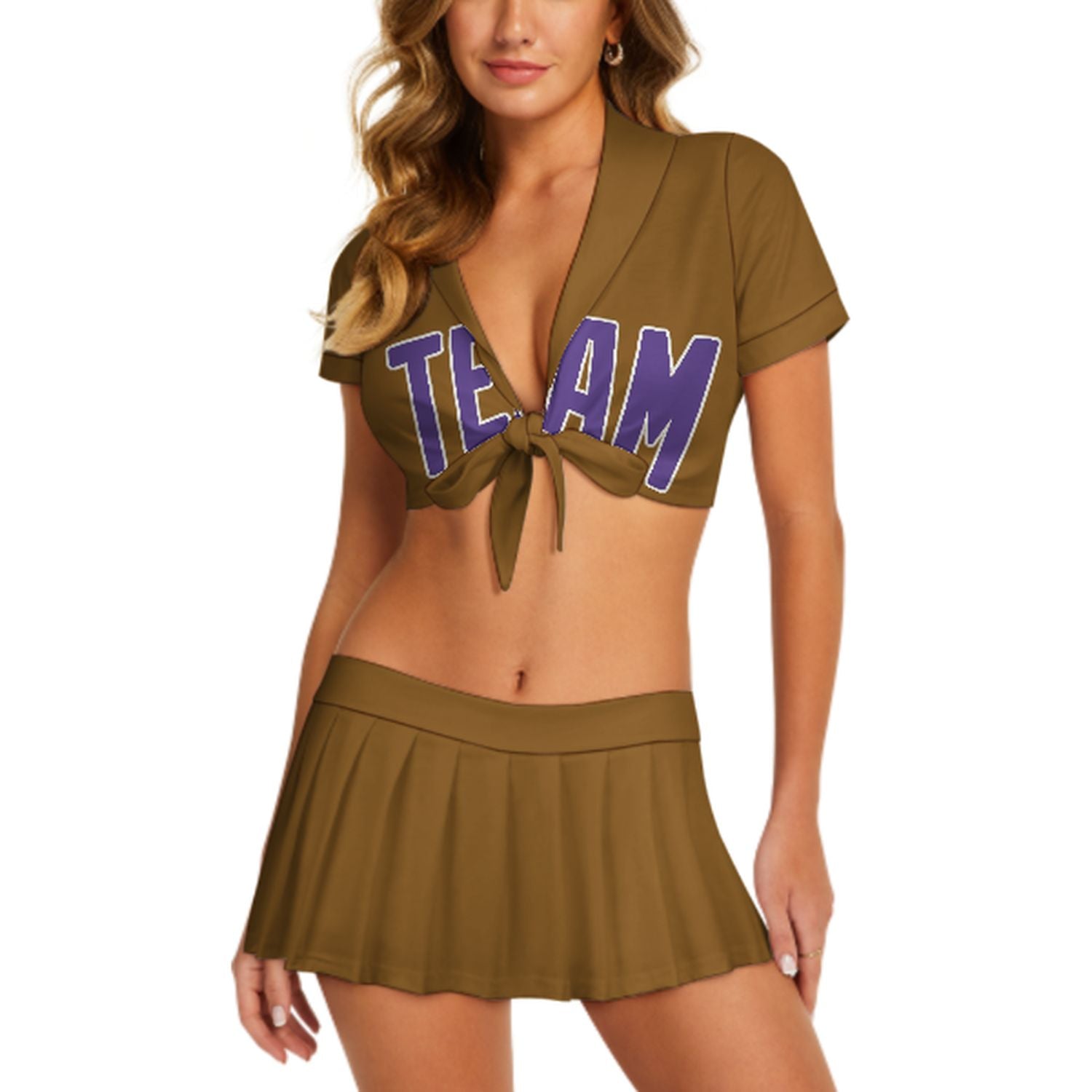 Maßgeschneidertes Khaki Lavendel Cheerleader Outfit Set