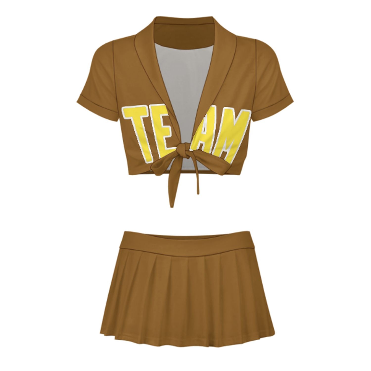 Maßgeschneidertes Khaki Blassgelb Cheerleader Outfit Set