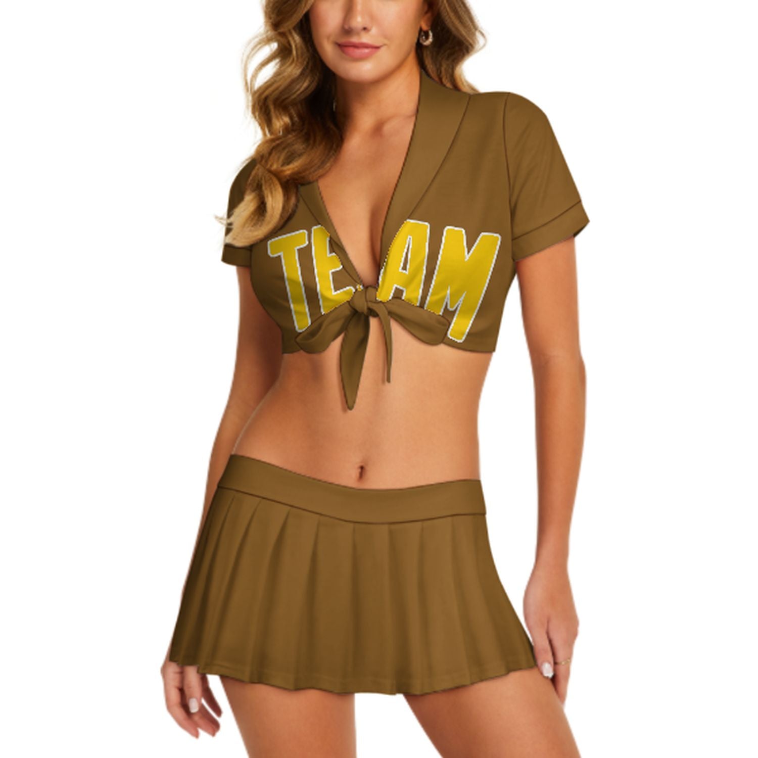 Maßgeschneidertes Khaki Gold Cheerleader Outfit Set