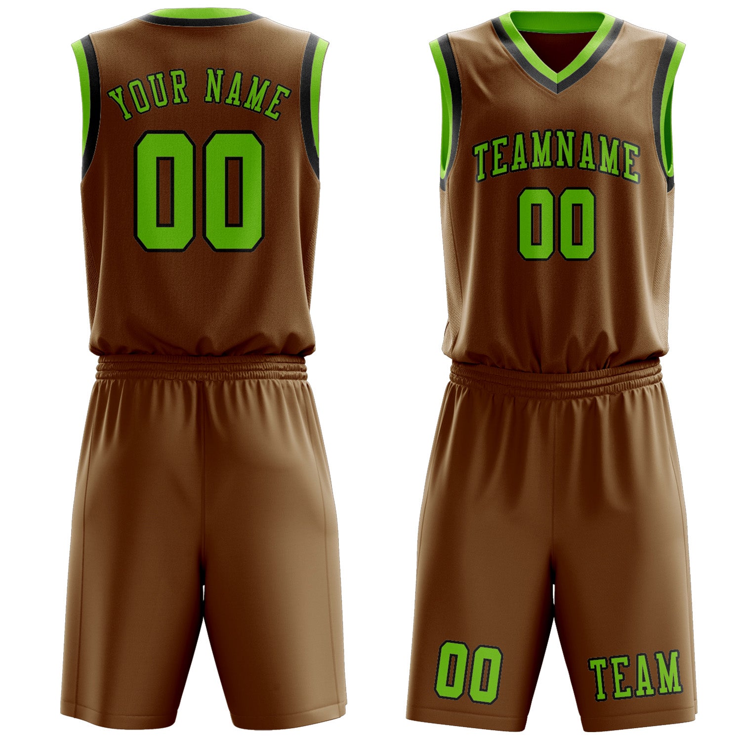Benutzerdefiniertes Professionelles Khaki Smaragdgrün Basketballtrikot-Set