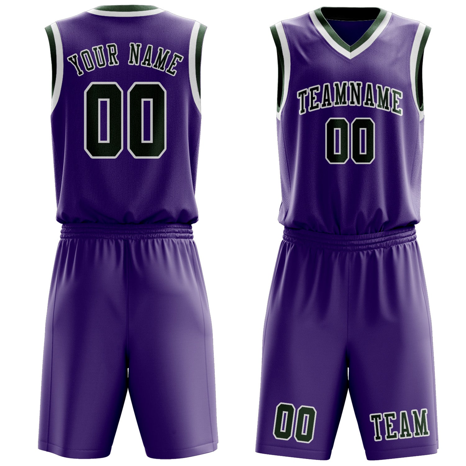 Benutzerdefiniertes Professionelles Lavendel Tannengrün Basketballtrikot-Set