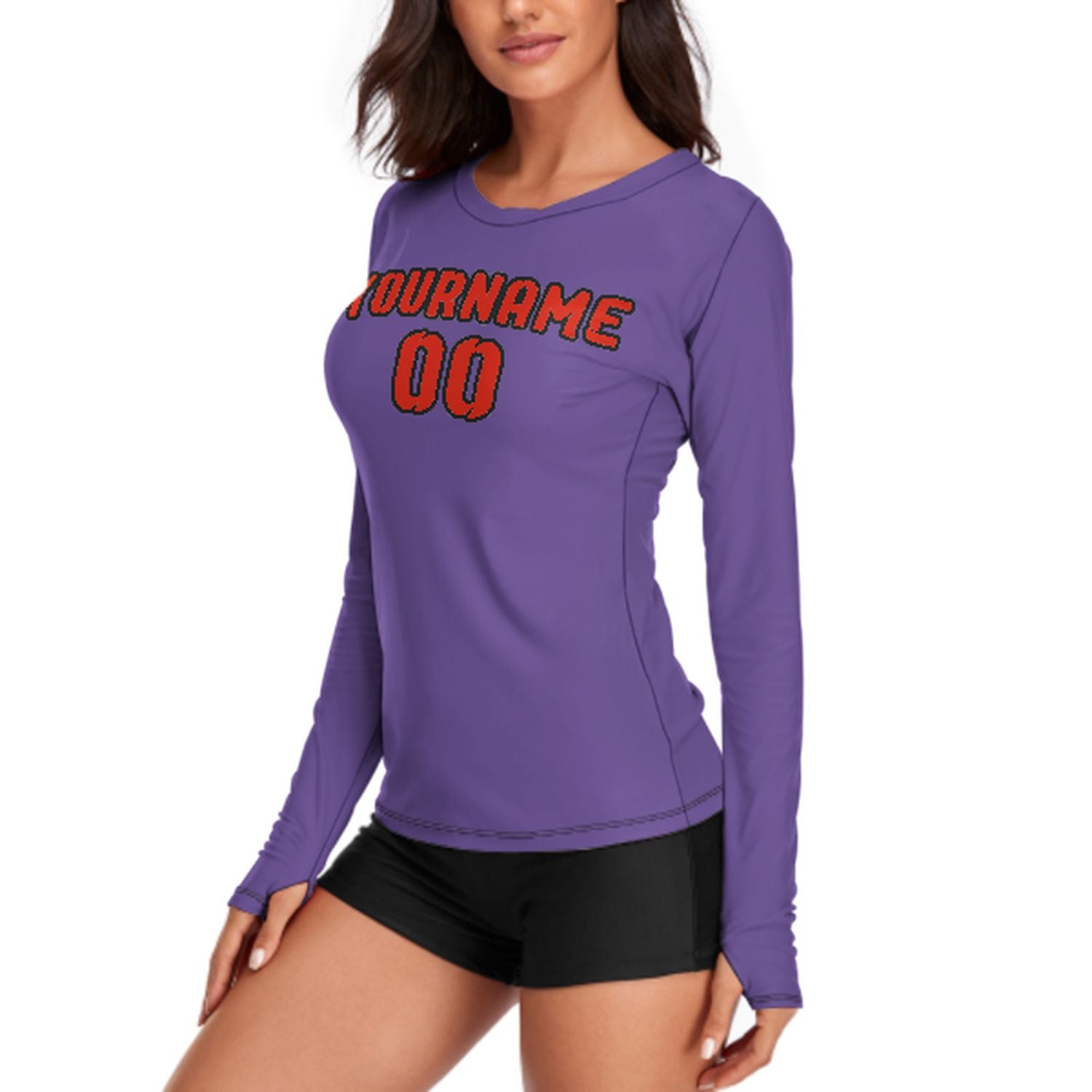 Camicia da donna a maniche lunghe color lavanda e rosso arancio su misura