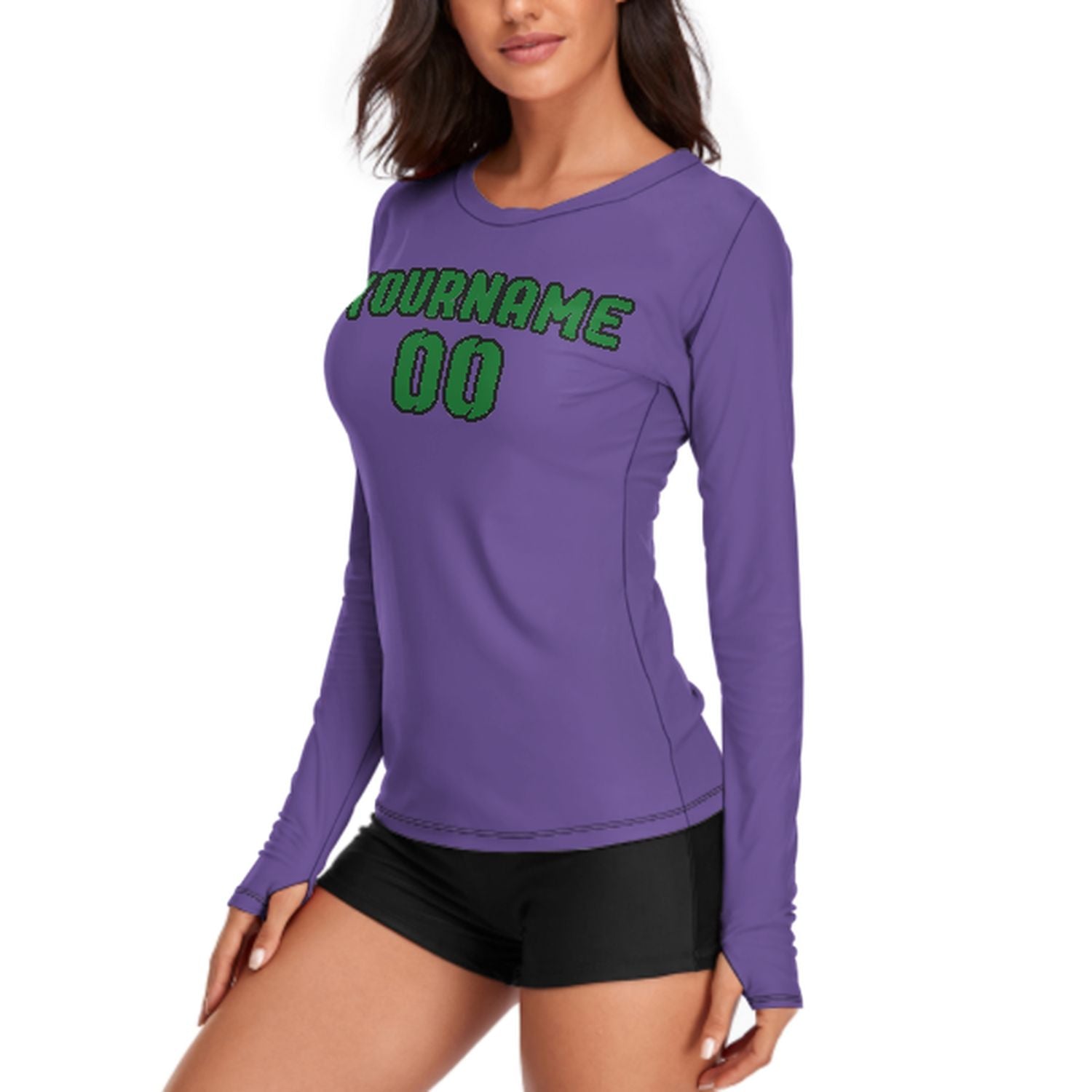 Camicia da donna a maniche lunghe color verde smeraldo e lavanda su misura