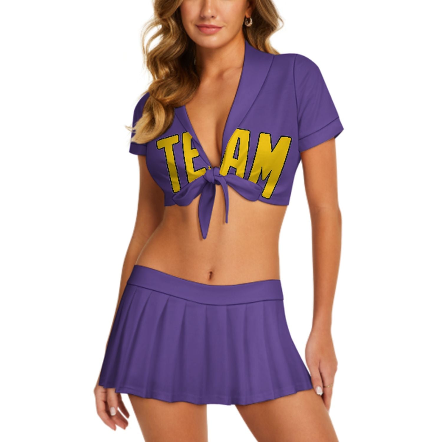 Maßgeschneidertes Lavendel Gold Cheerleader Outfit Set