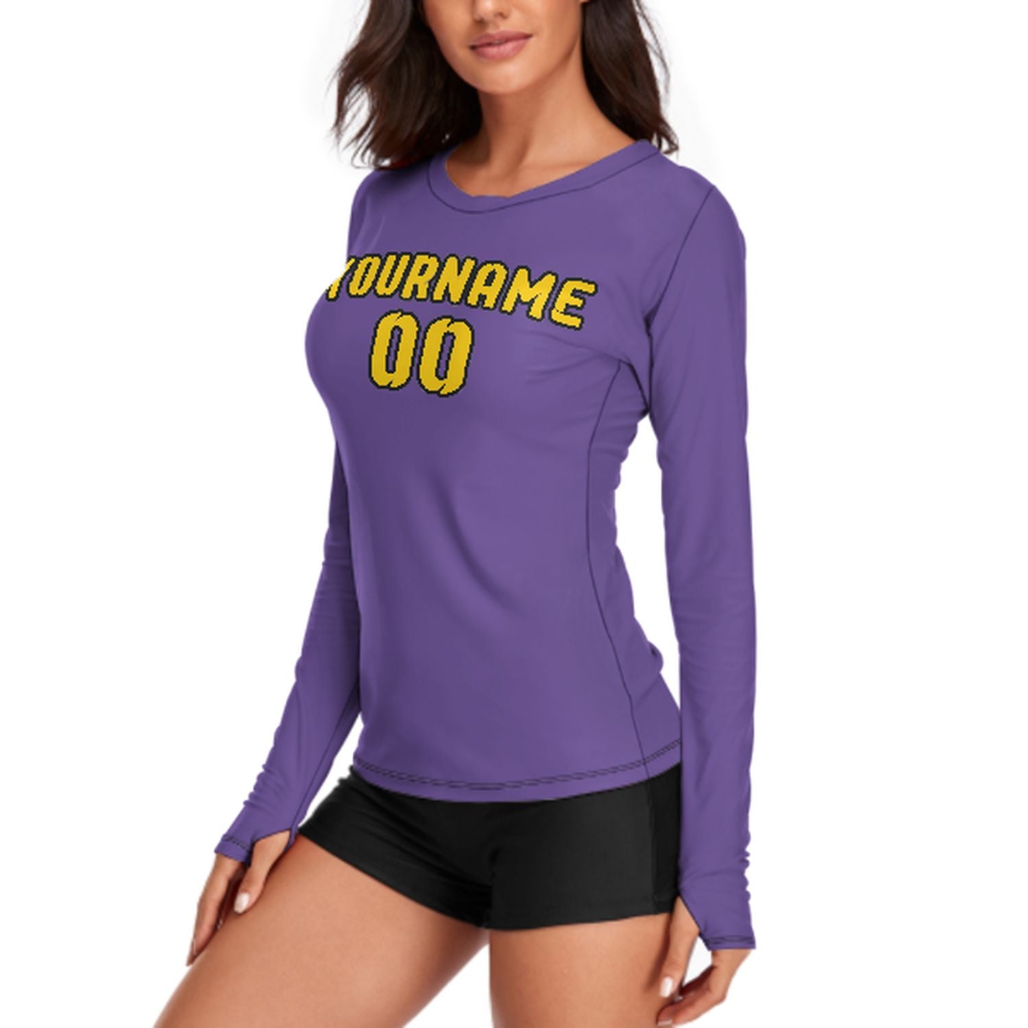 Camicia da donna a maniche lunghe color lavanda e oro su misura