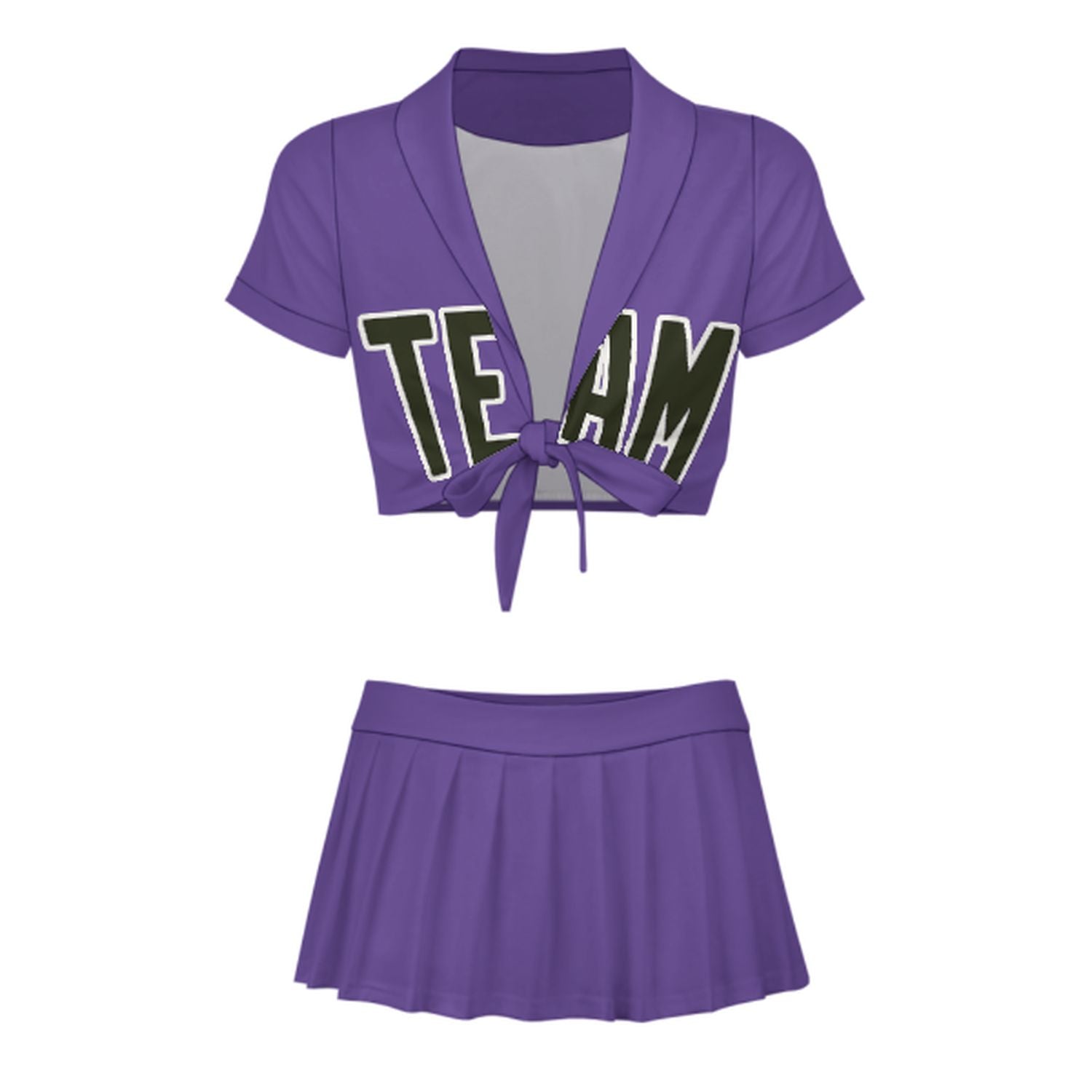 Maßgeschneidertes Lavendel Dunkles Oliv Cheerleader Outfit Set