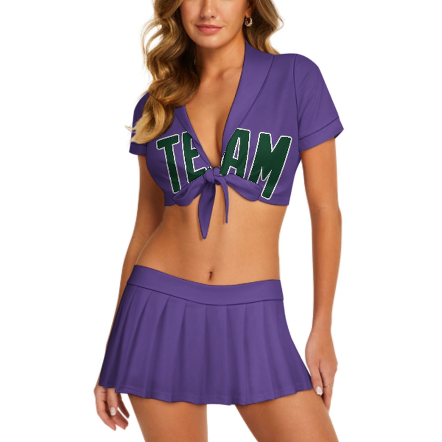 Maßgeschneidertes Lavendel Moosgrün Cheerleader Outfit Set