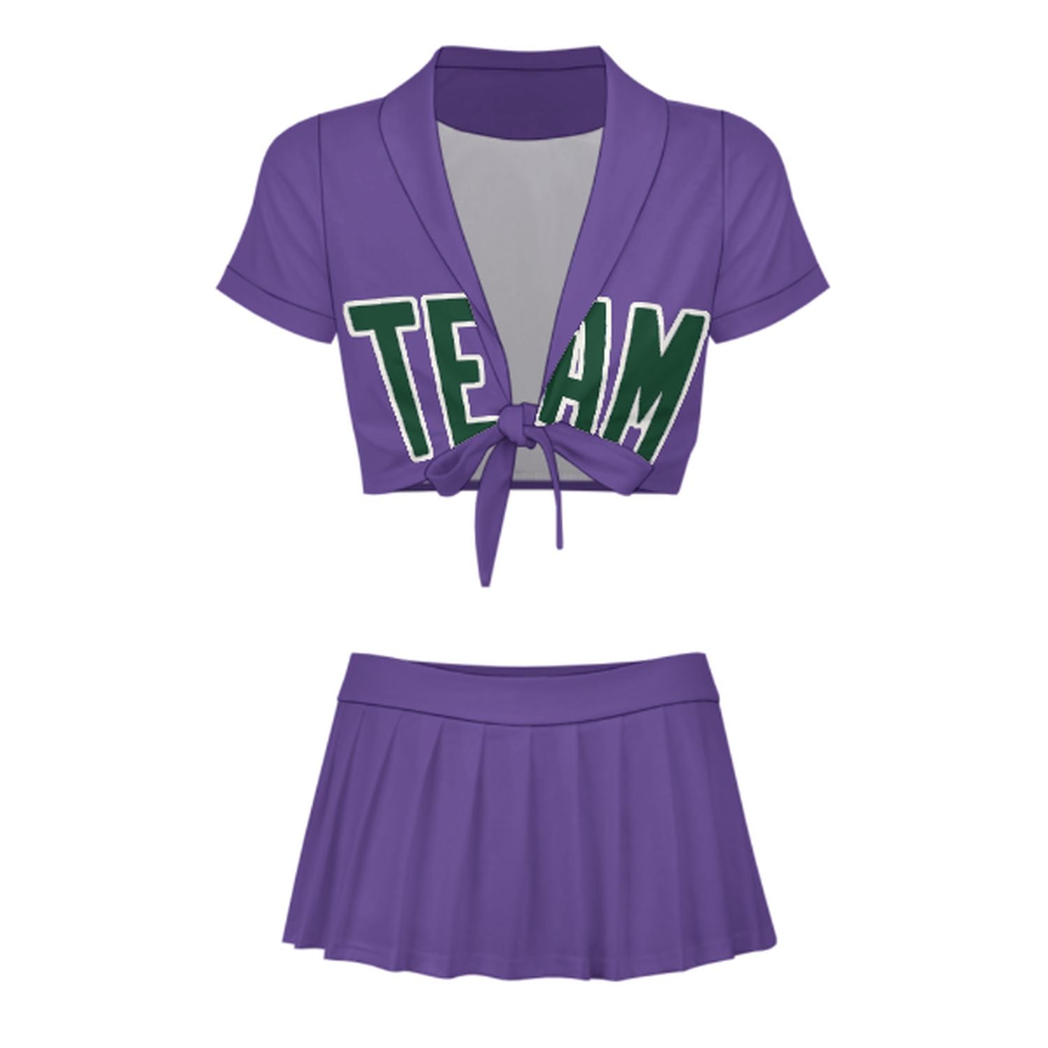 Maßgeschneidertes Lavendel Moosgrün Cheerleader Outfit Set