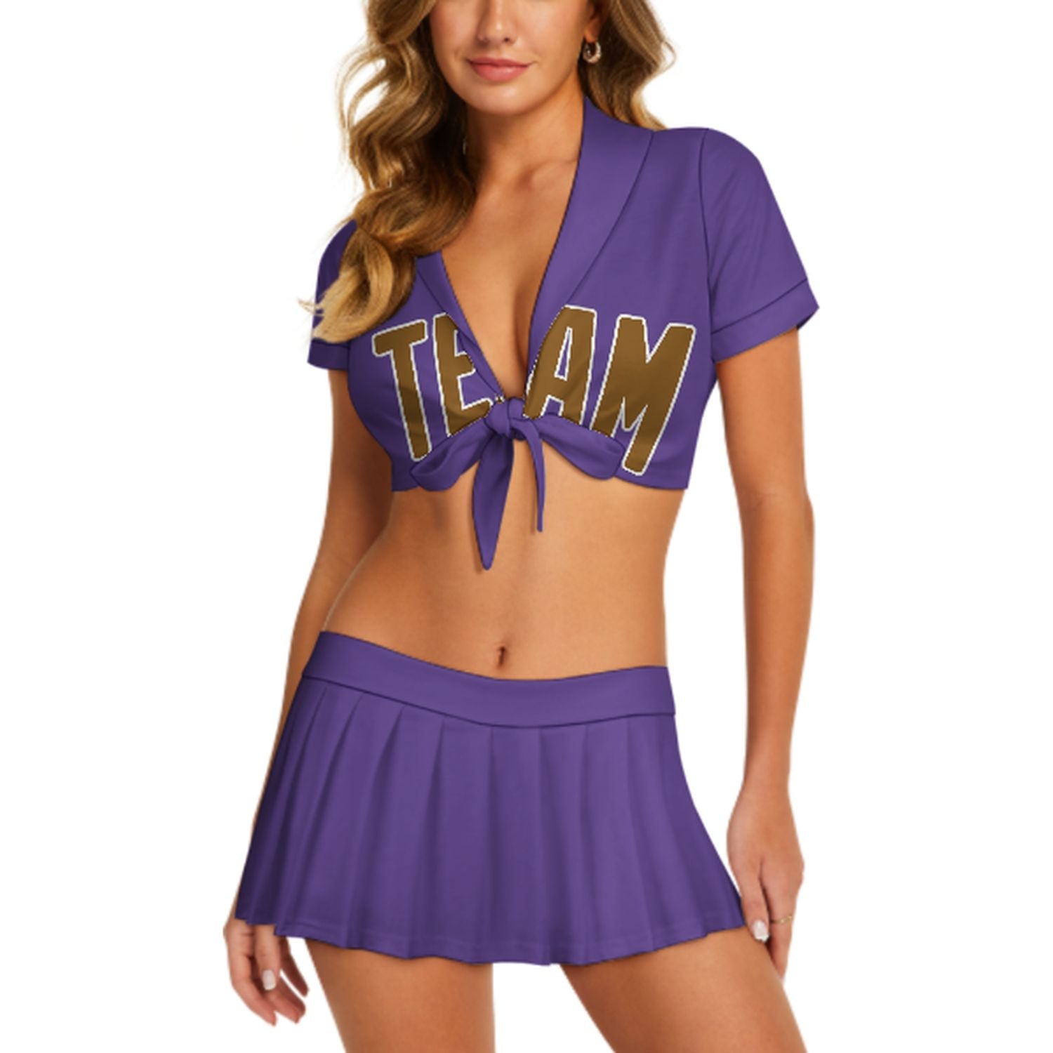 Maßgeschneidertes Lavendel Khaki Cheerleader Outfit Set