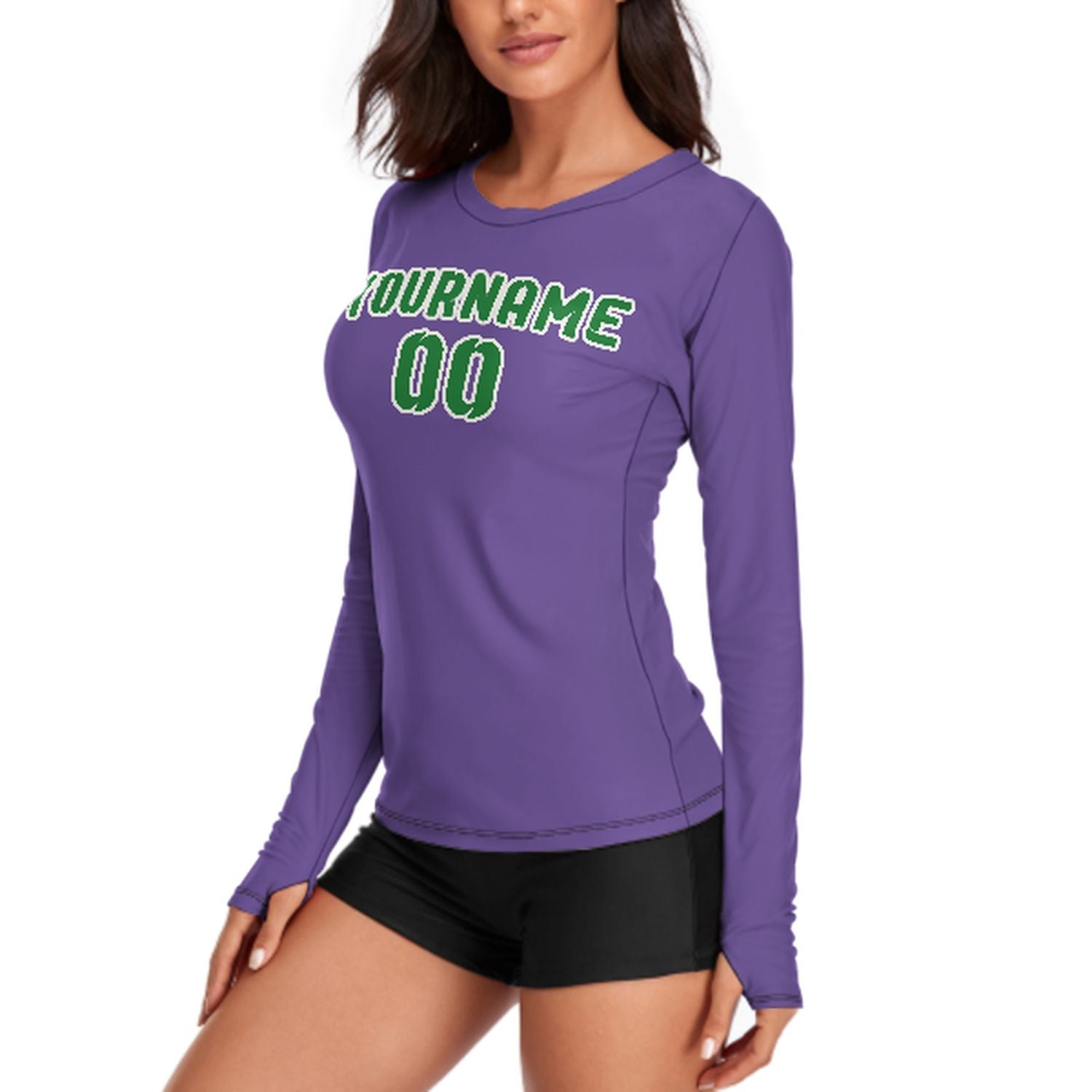 Camicia da donna a maniche lunghe color verde smeraldo e lavanda su misura