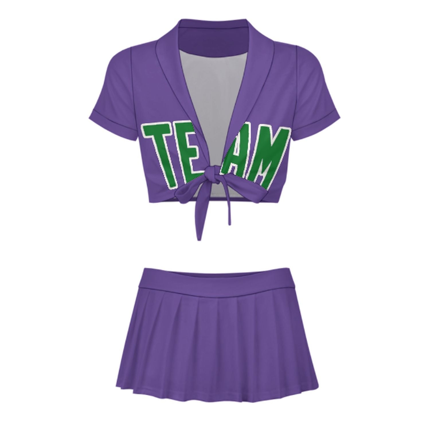 Maßgeschneidertes Lavendel Smaragdgrün Cheerleader Outfit Set