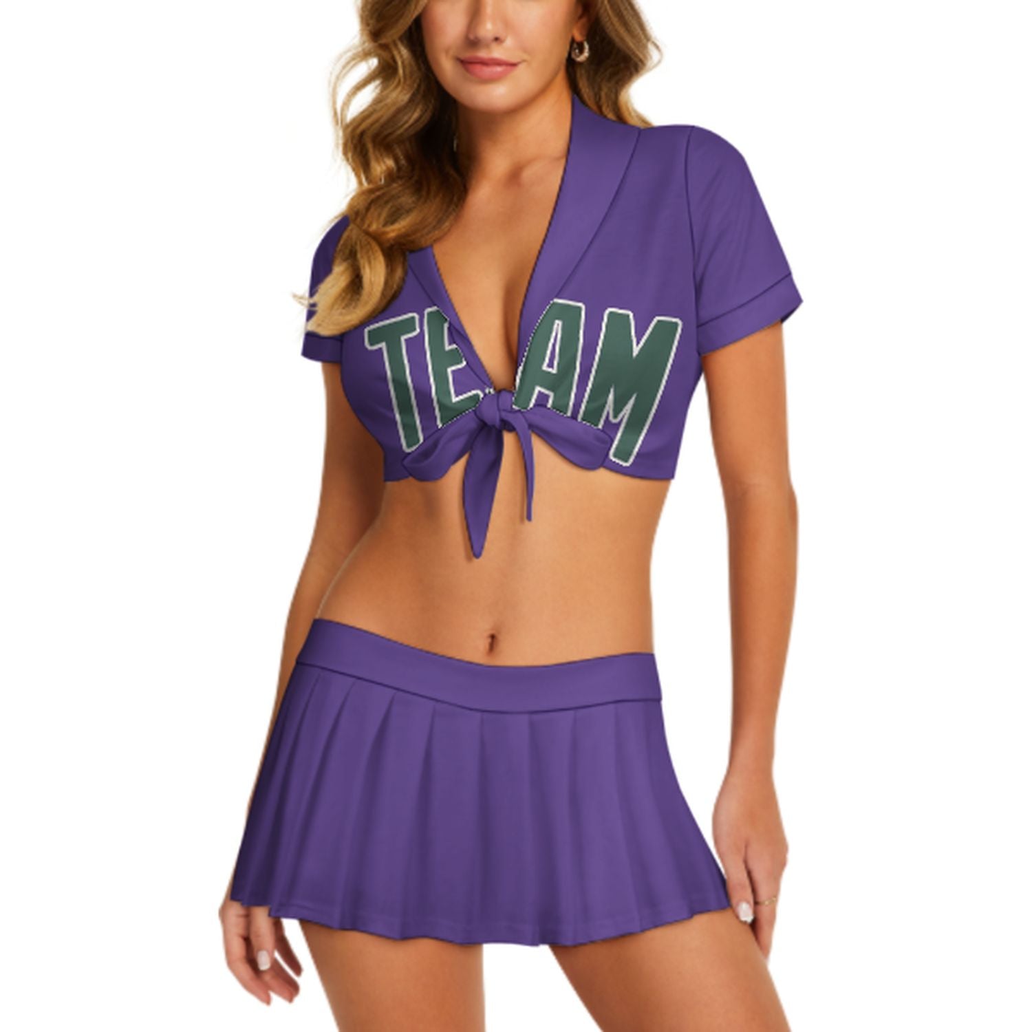 Maßgeschneidertes Lavendel Blaugrün Cheerleader Outfit Set