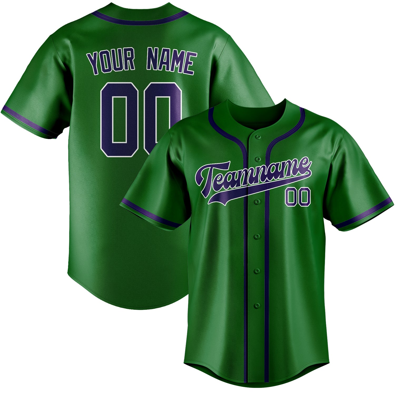 Benutzerdefiniertes Professionelles Smaragdgrün Lila Baseballtrikot