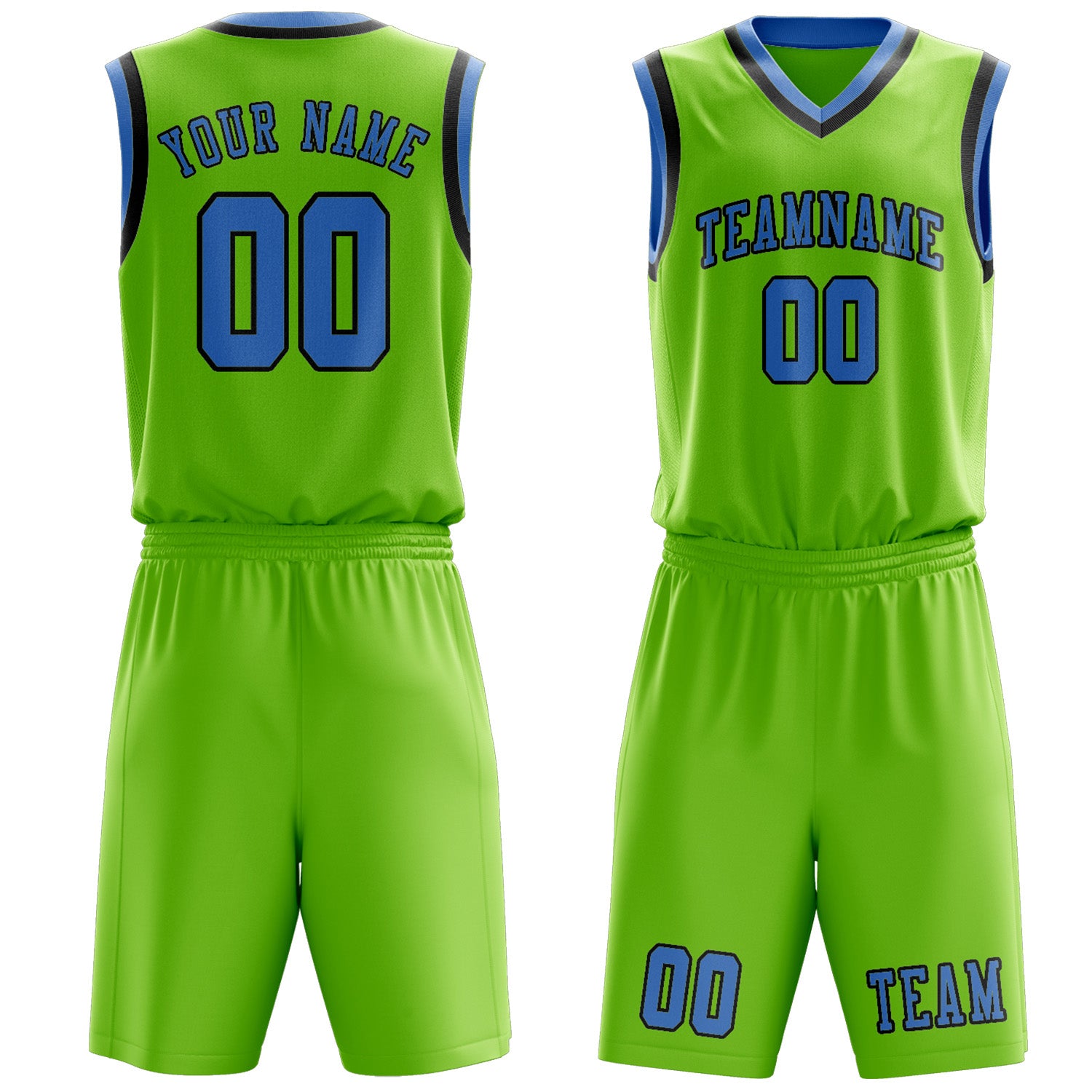 Benutzerdefiniertes Professionelles Smaragdgrün Hellblau Basketballtrikot-Set