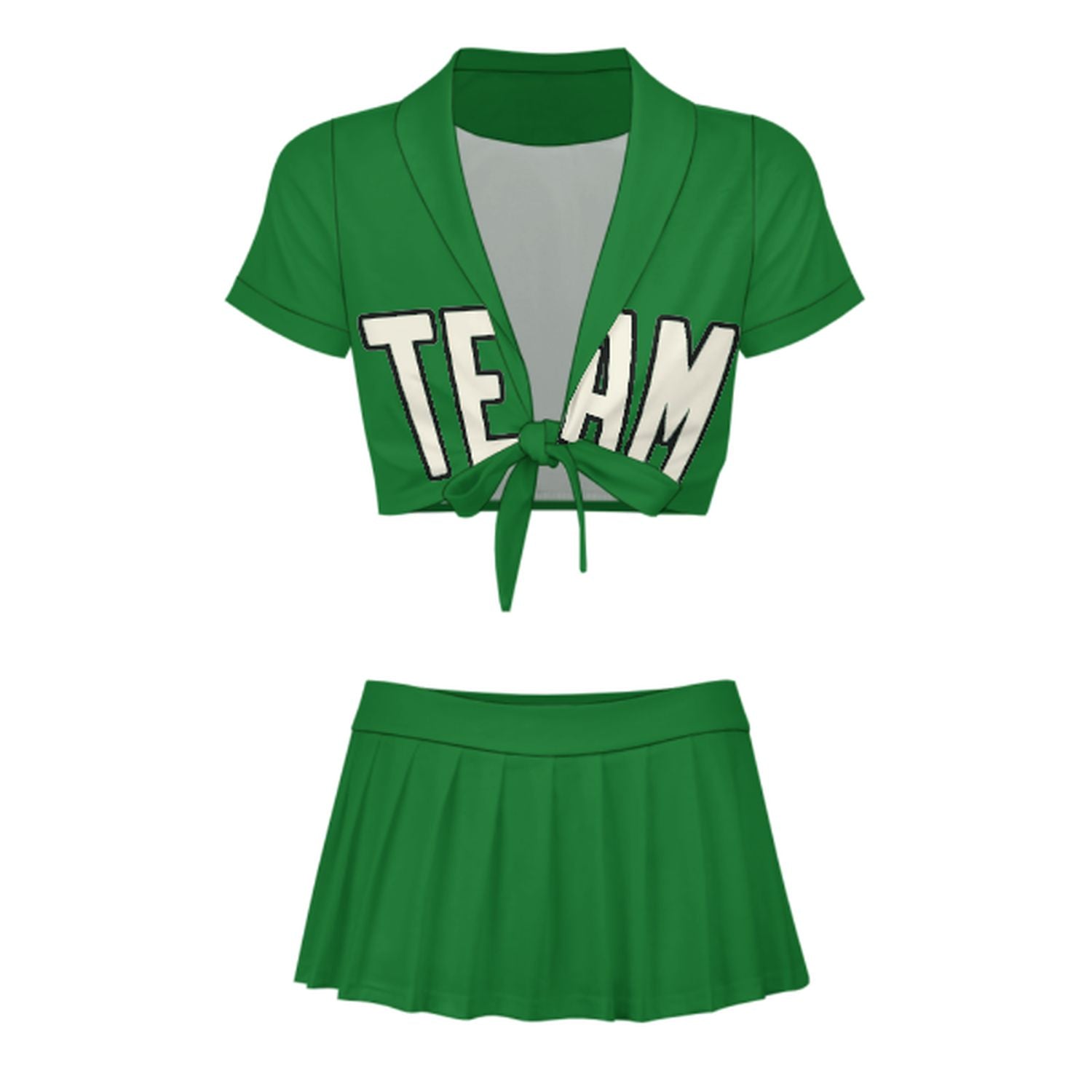 Maßgeschneidertes Smaragdgrün Beige Cheerleader Outfit Set