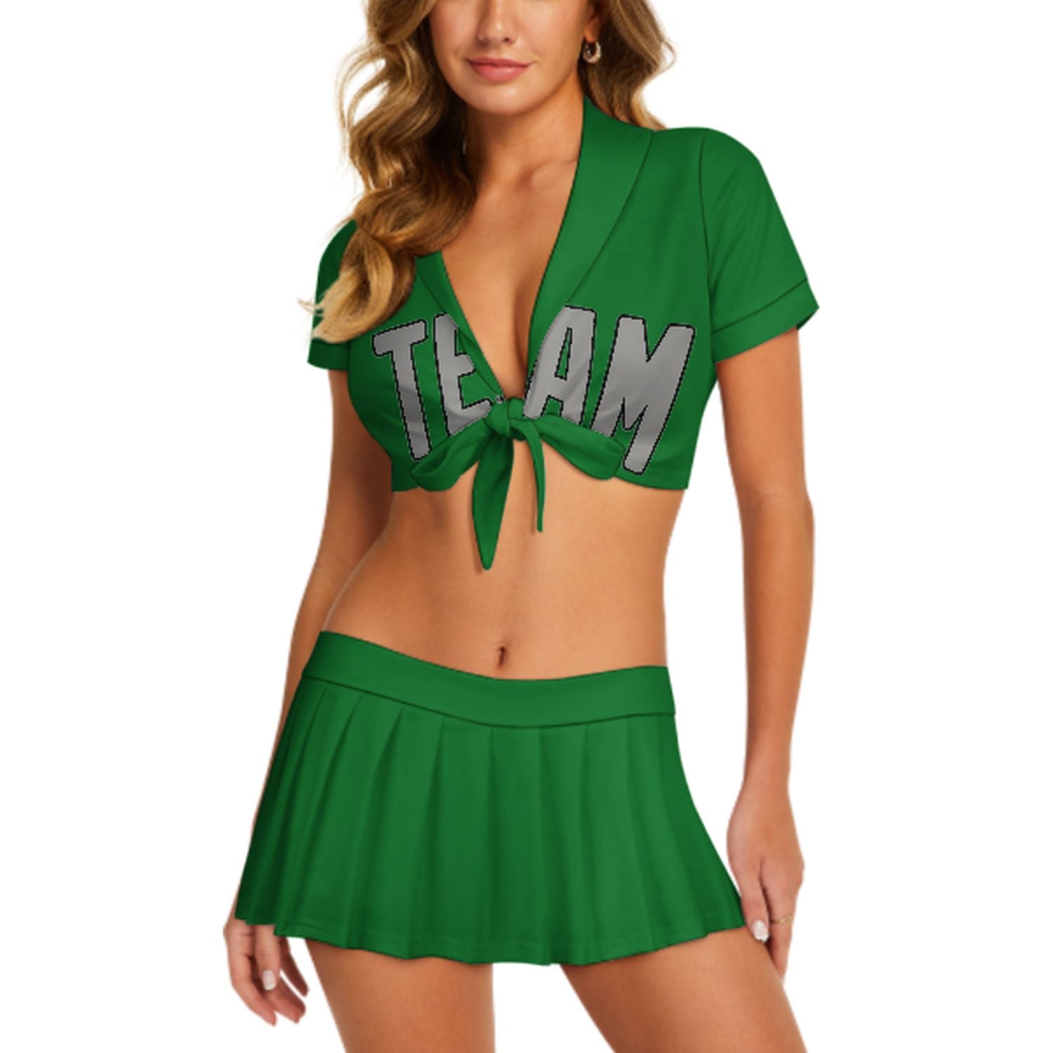 Maßgeschneidertes Smaragdgrün Grau Cheerleader Outfit Set