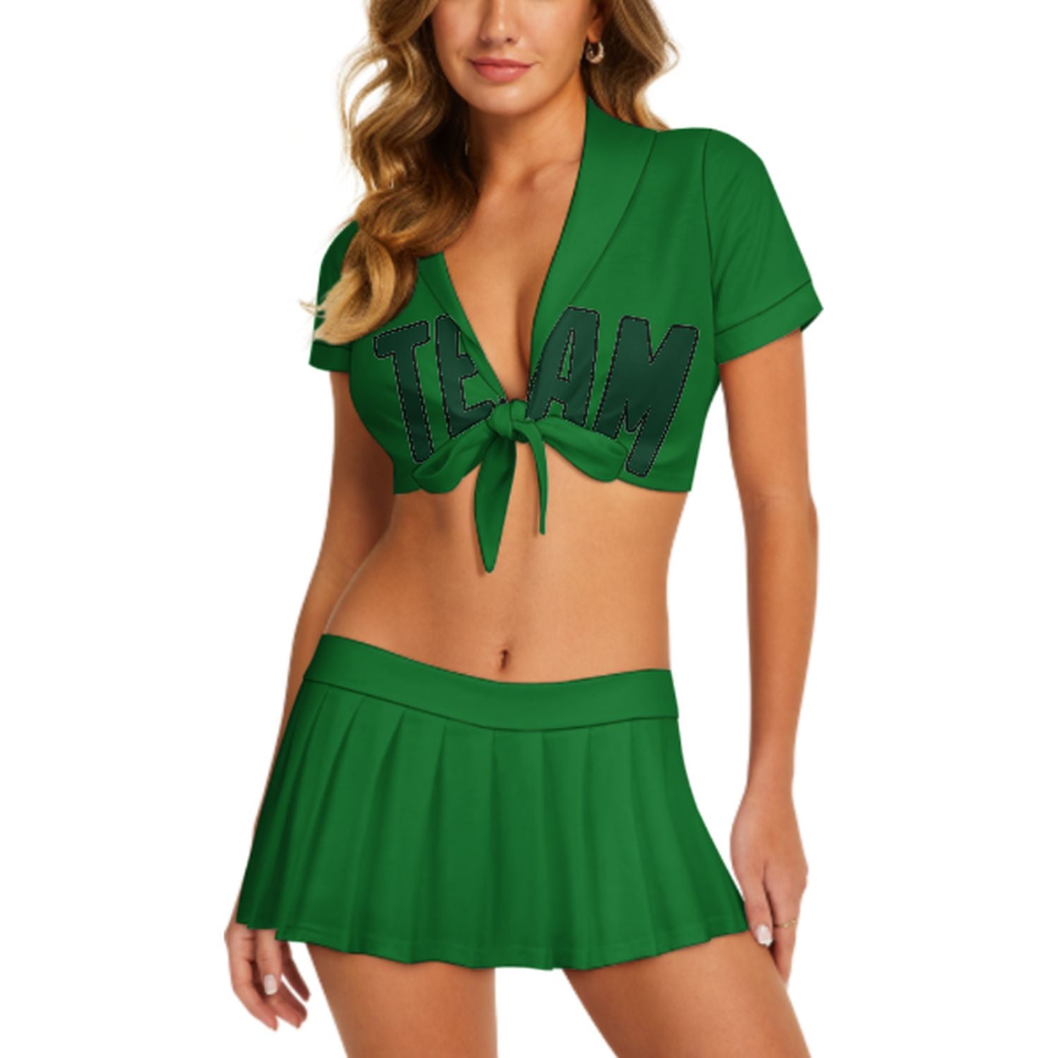 Maßgeschneidertes Smaragdgrün Moosgrün Cheerleader Outfit Set