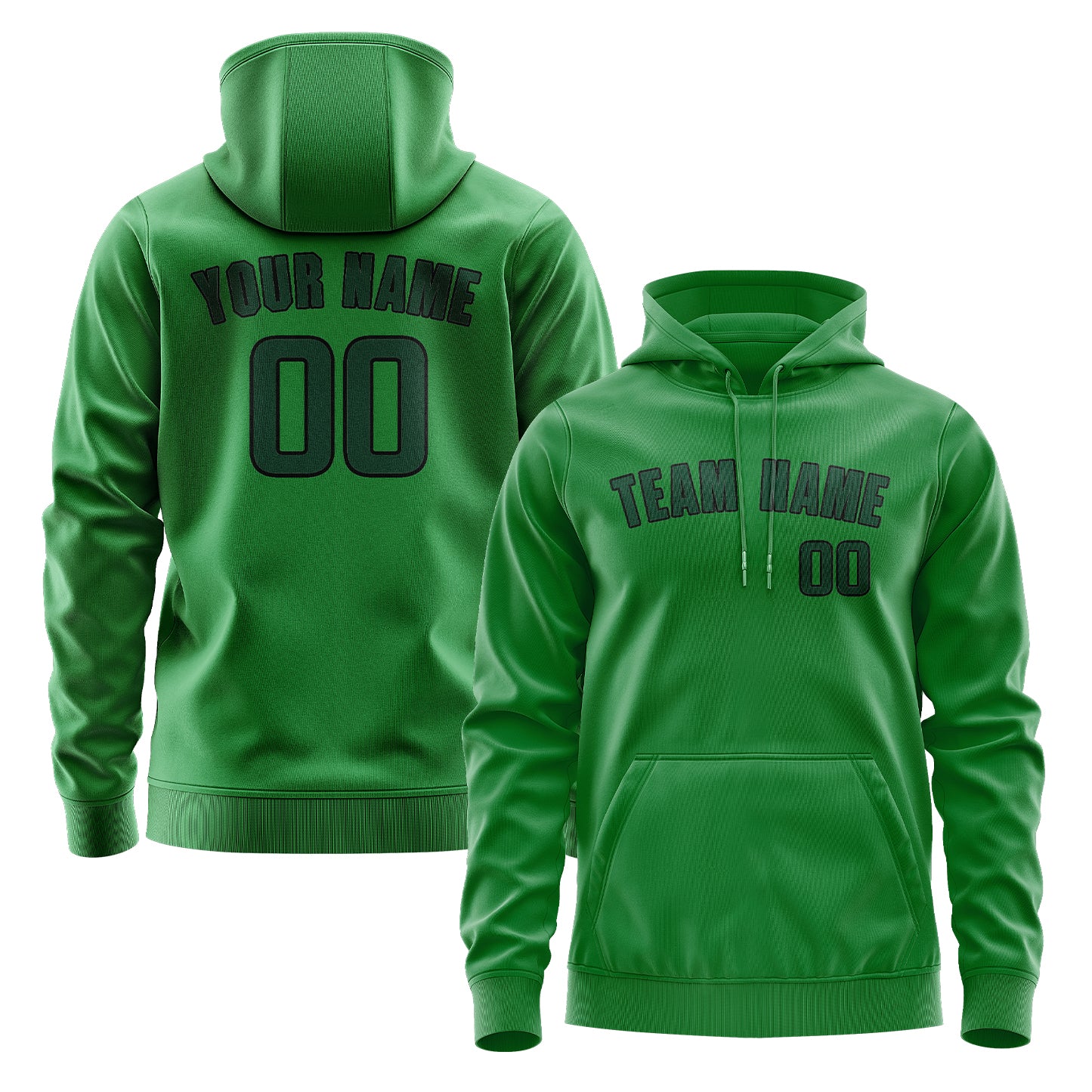 Felpa con cappuccio personalizzata verde smeraldo e verde muschio