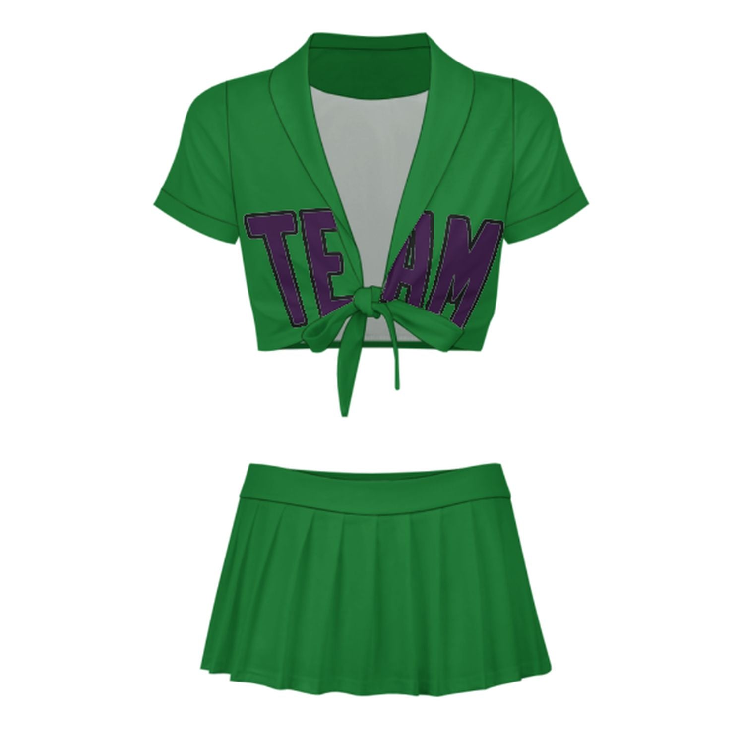 Maßgeschneidertes Smaragdgrün Lila Cheerleader Outfit Set