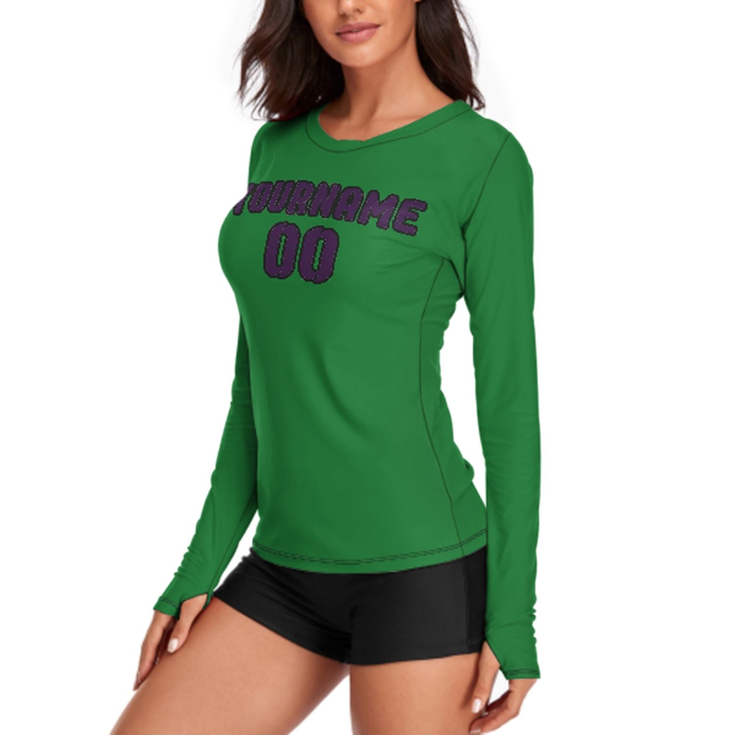 Camicia da donna a maniche lunghe su misura color verde smeraldo e viola