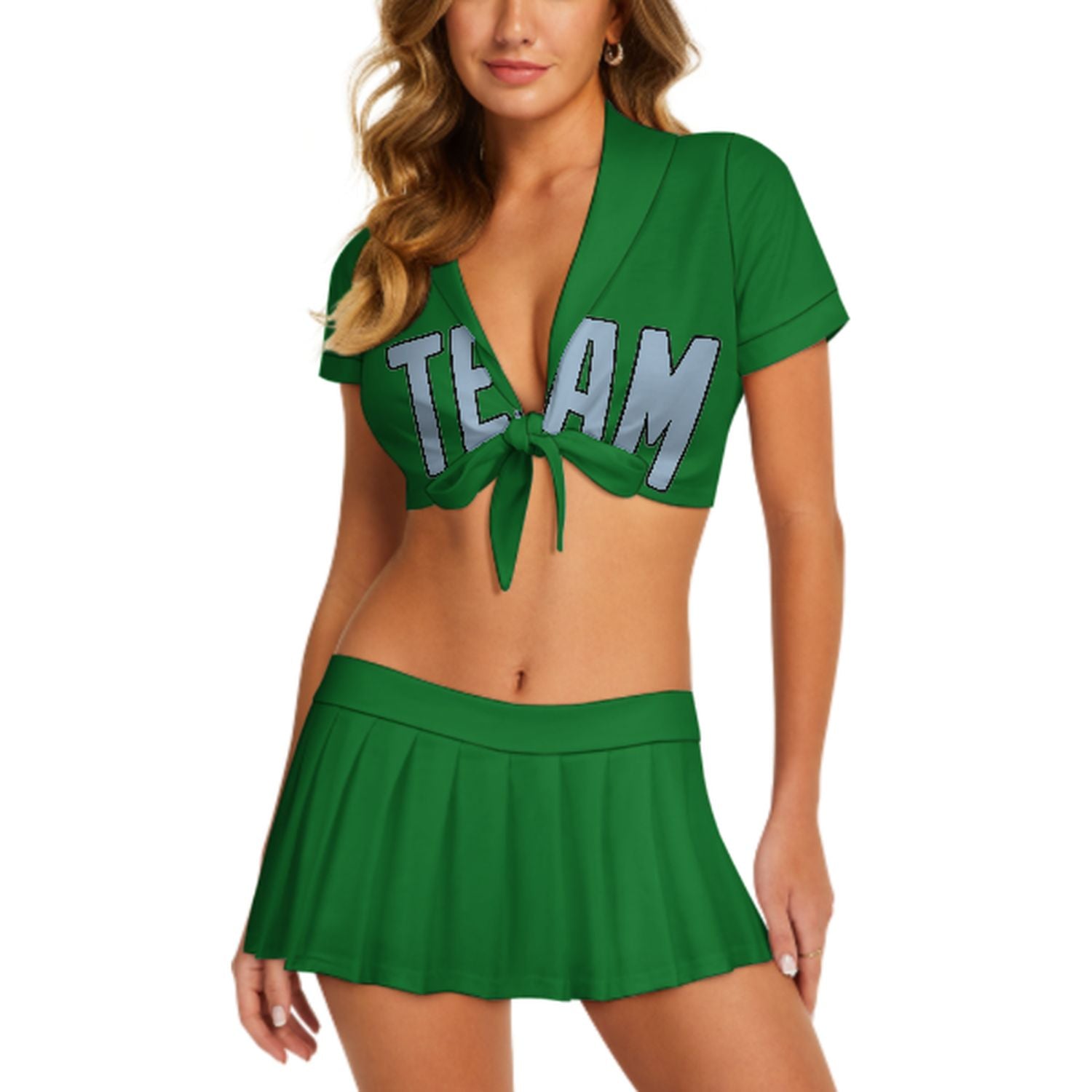 Maßgeschneidertes Smaragdgrün Hellblau Cheerleader Outfit Set