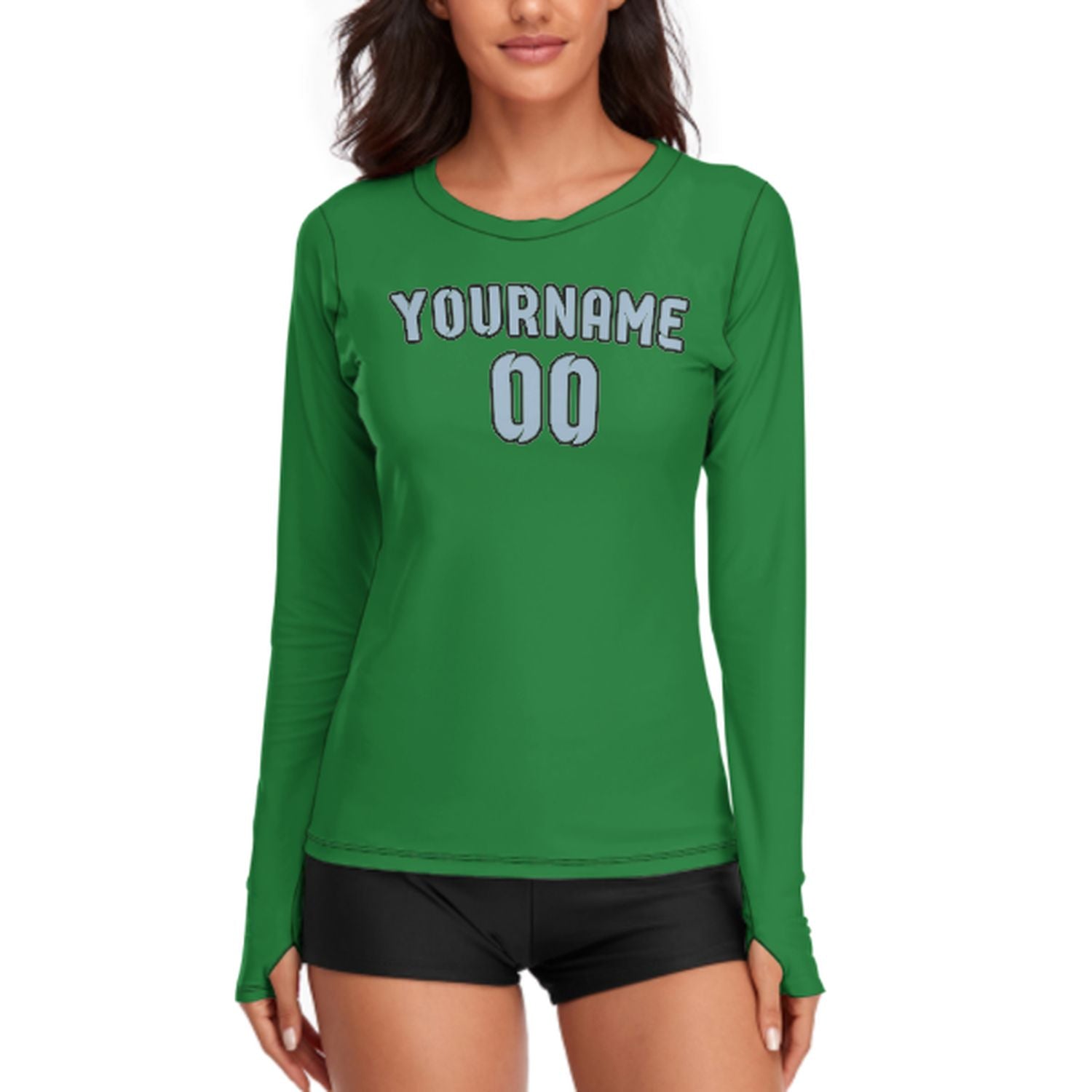 Camicia a maniche lunghe da donna su misura color verde smeraldo e azzurro