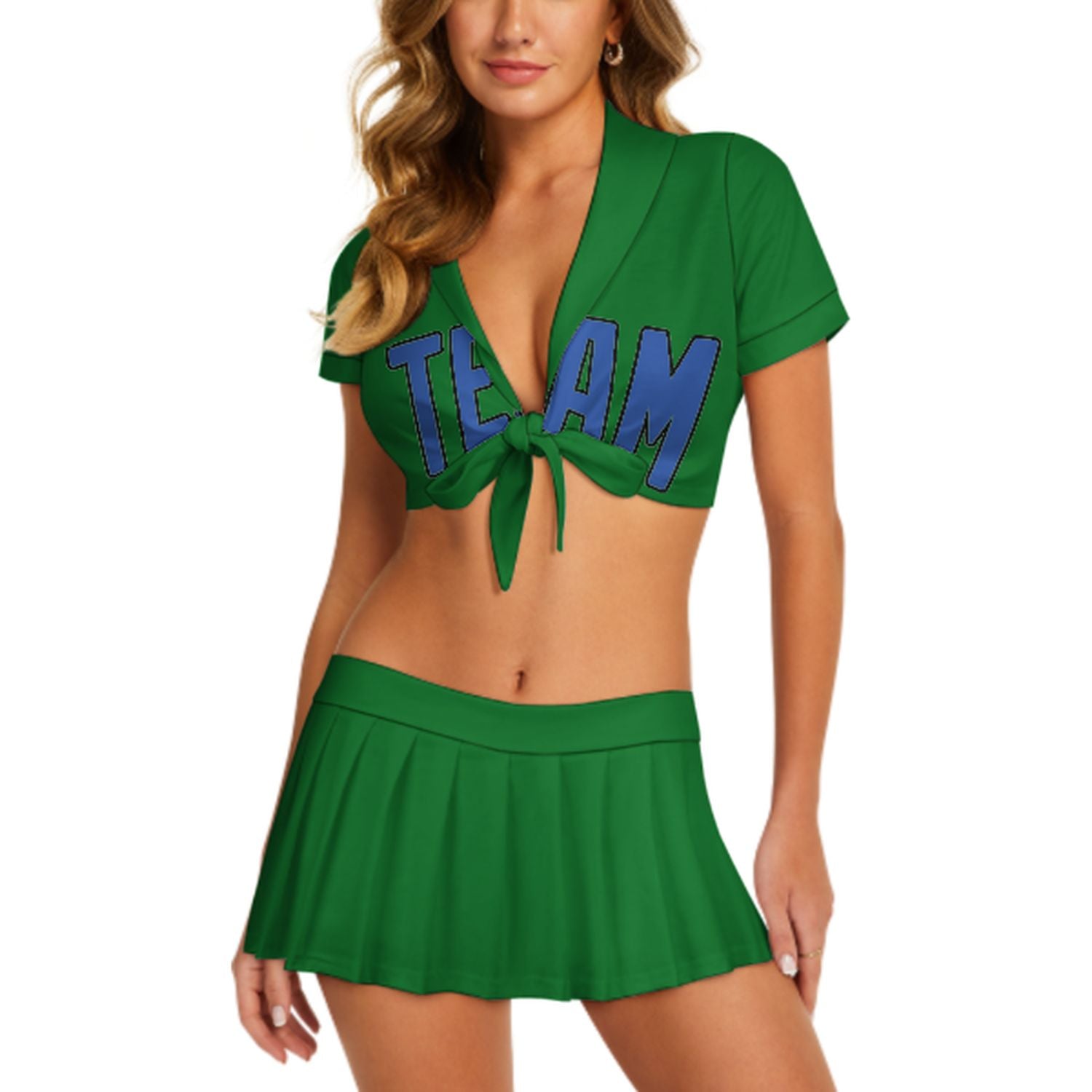 Maßgeschneidertes Smaragdgrün Himmelblau Cheerleader Outfit Set