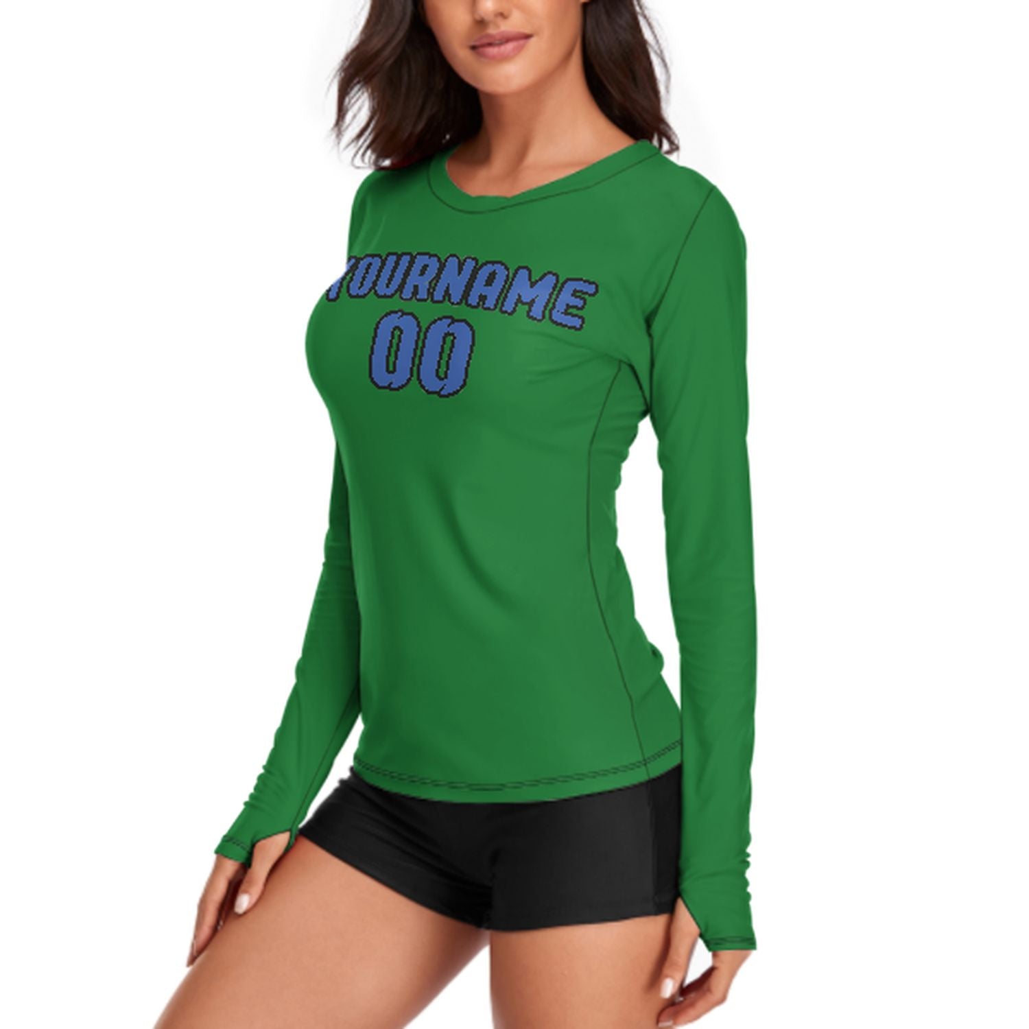 Camicia da donna a maniche lunghe su misura color verde smeraldo e azzurro cielo
