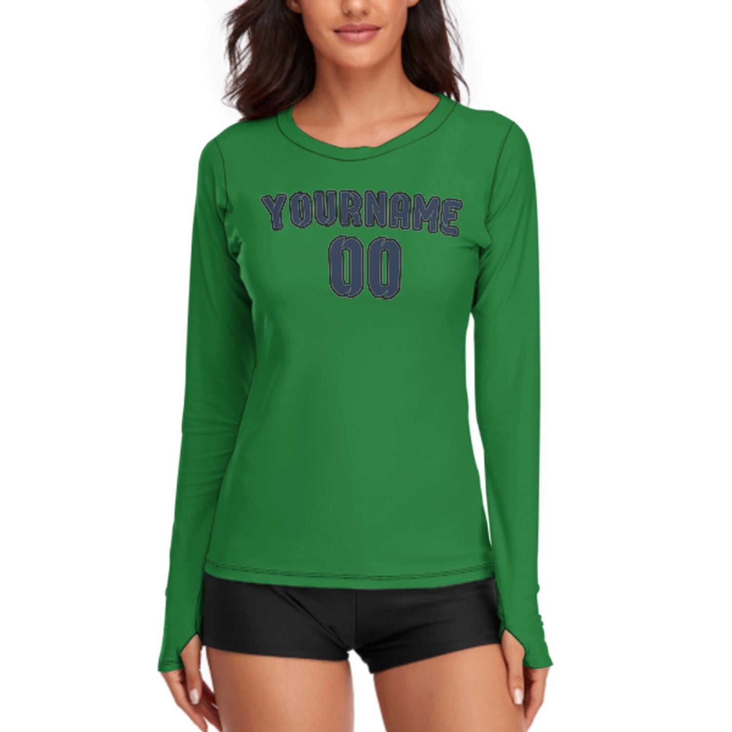 Camicia da donna a maniche lunghe su misura color verde smeraldo e blu navy