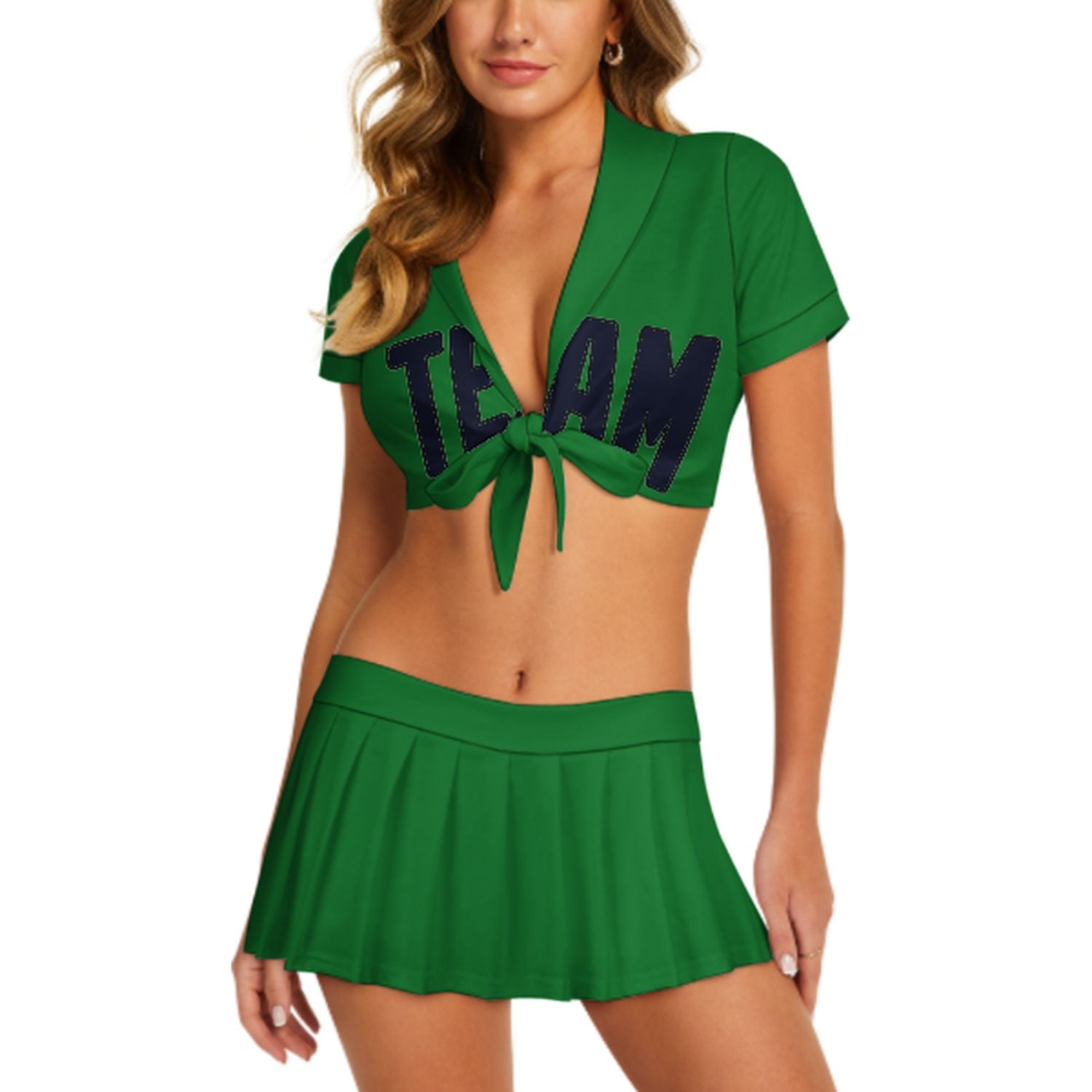 Maßgeschneidertes Smaragdgrün Stahlblau Cheerleader Outfit Set