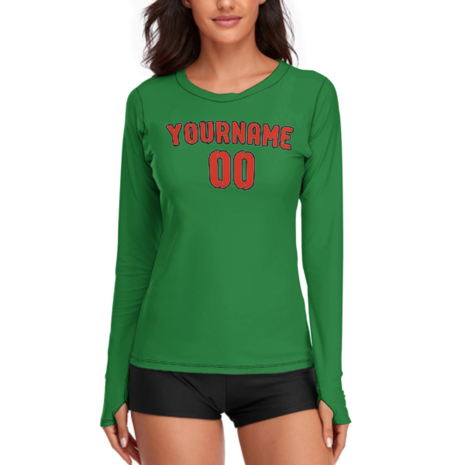 Camicia da donna a maniche lunghe su misura color verde smeraldo e rosso arancione