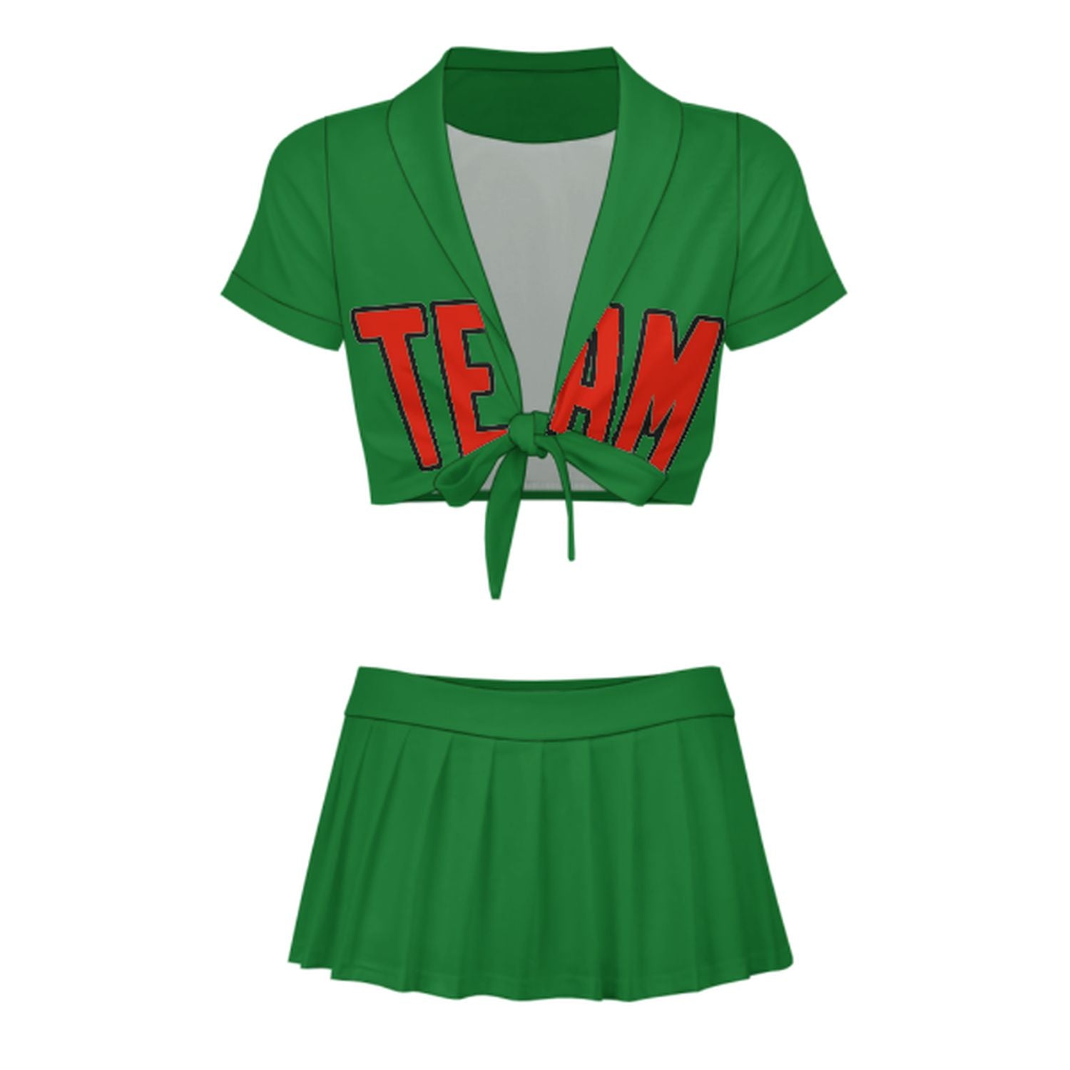 Maßgeschneidertes Smaragdgrün Orangerot Cheerleader Outfit Set