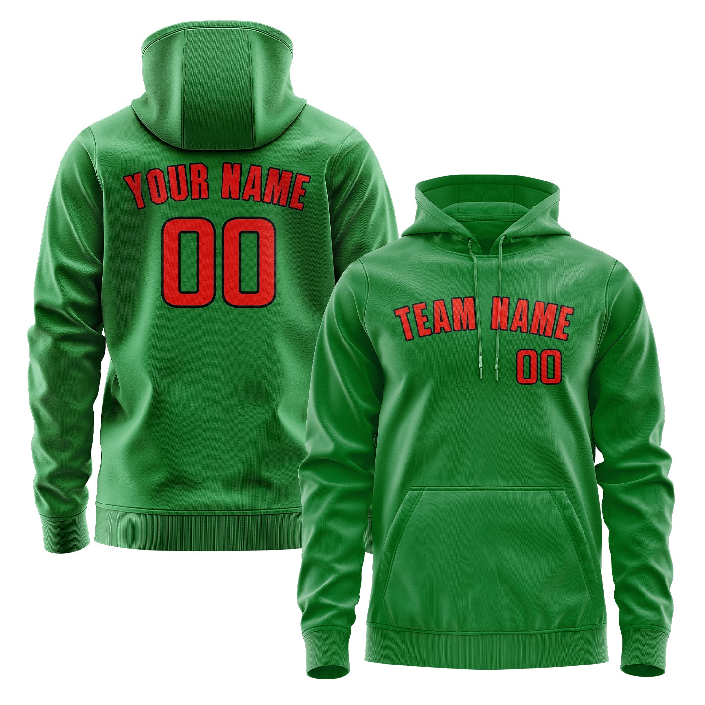 Maßgeschneidertes Smaragdgrün Orangerot Hoodie