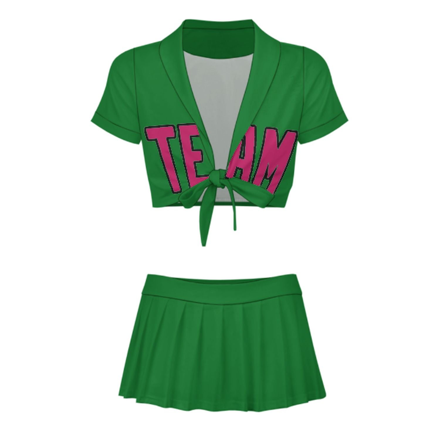 Maßgeschneidertes Smaragdgrün Rosarot Cheerleader Outfit Set